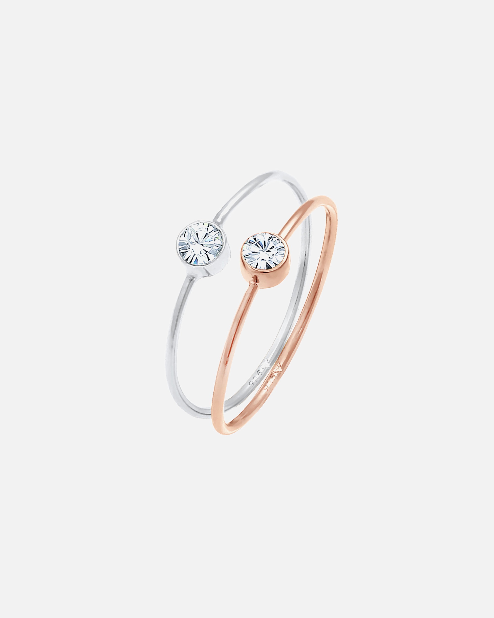 Ring für Weiblich Elli Solitär Set Bicolor 925 Silber vergoldet, mit Kristallen von Swarovski® 42