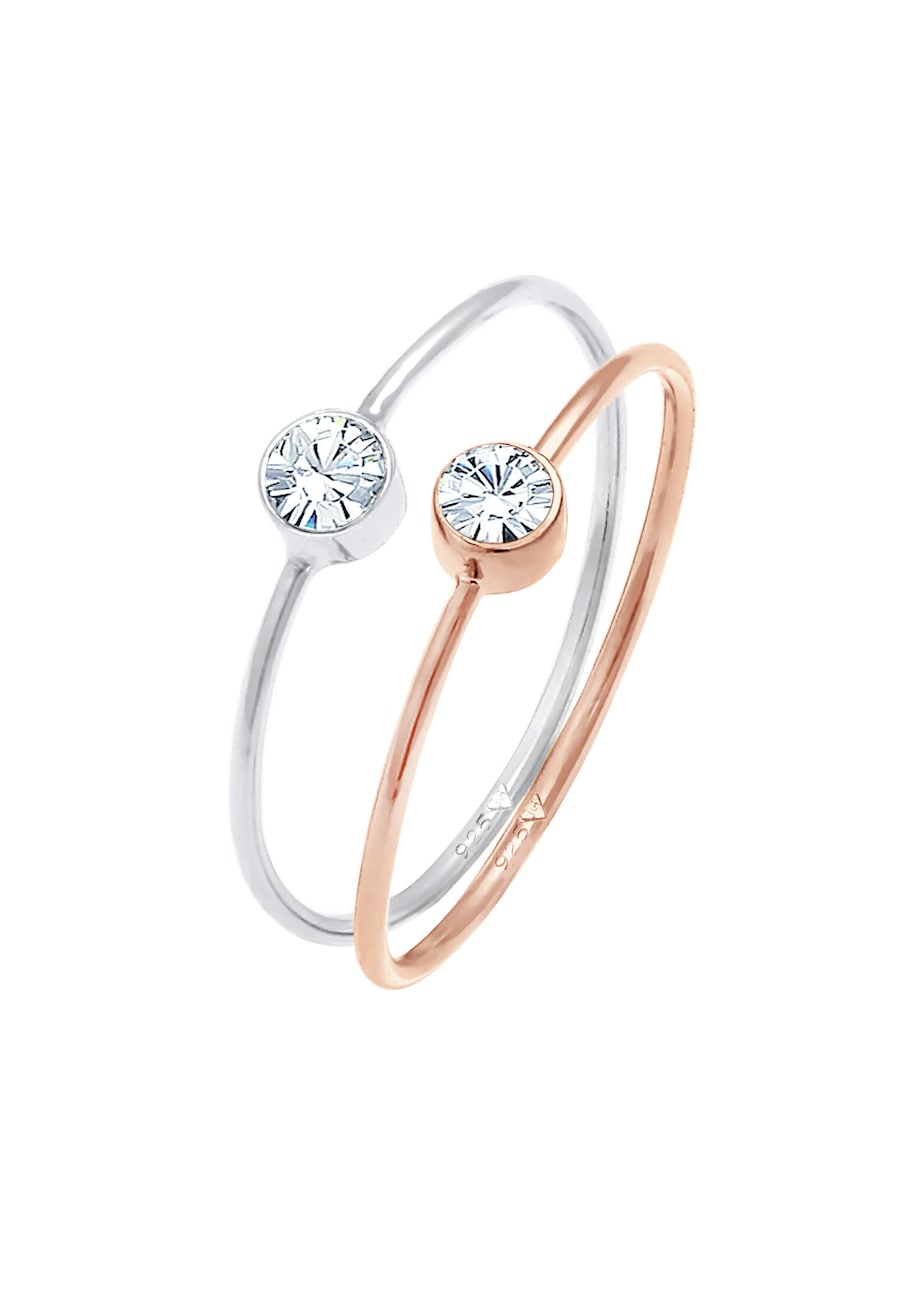 Elli Solitär Set Bicolor 925 Silber vergoldet, mit Kristallen von Swarovski 42 Damen