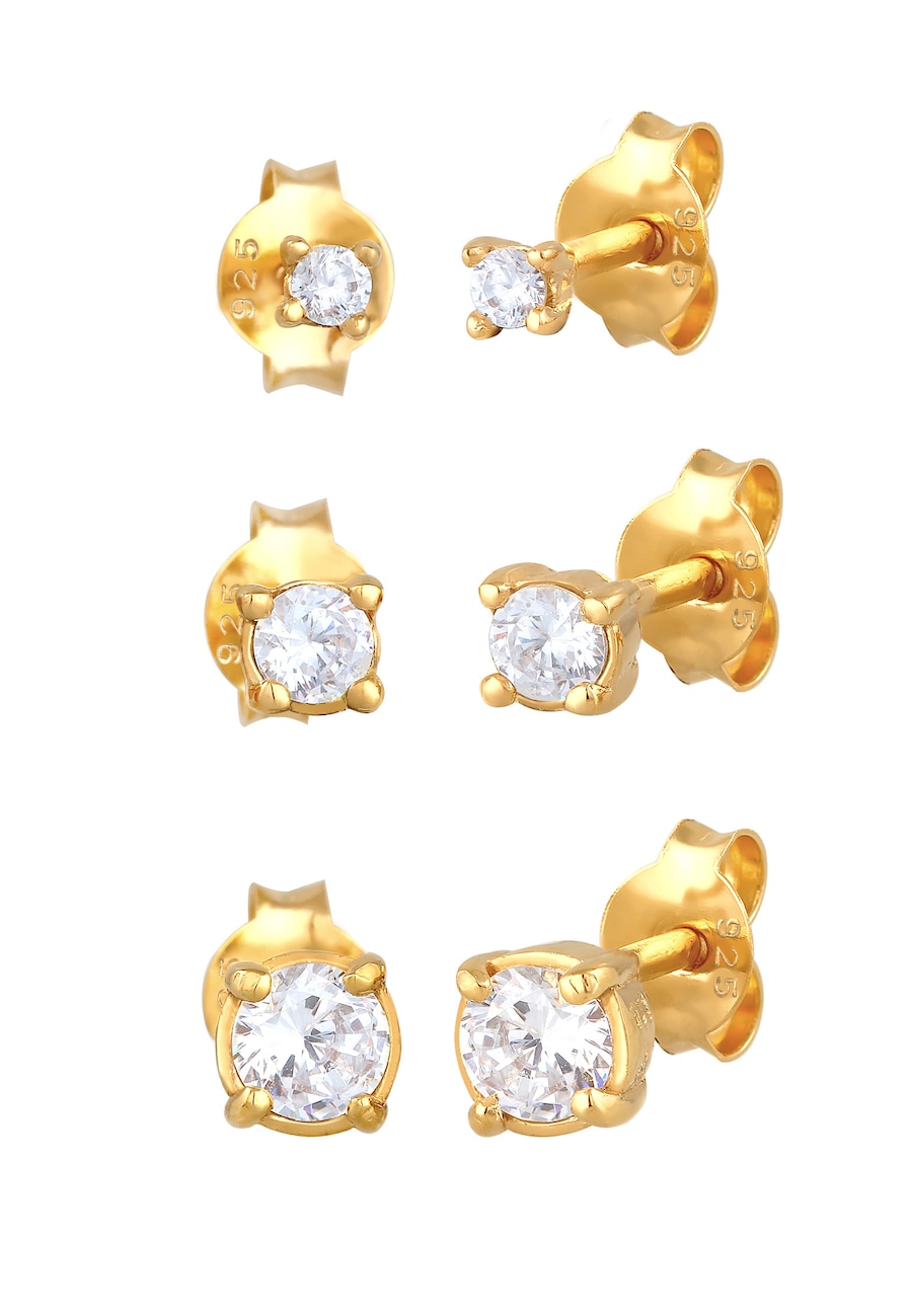 Elli Ohrringe Stecker Zirkonia Basic 3er Set 925 Silber goldfarben Damen