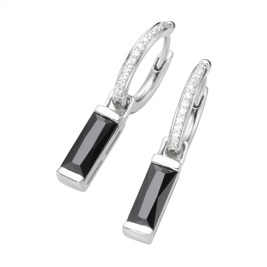 Giorgio Martello Milano Klappcreolen mit Behang, Zirkonia weiß und schwarz, Silber 925 Schwarz Damen