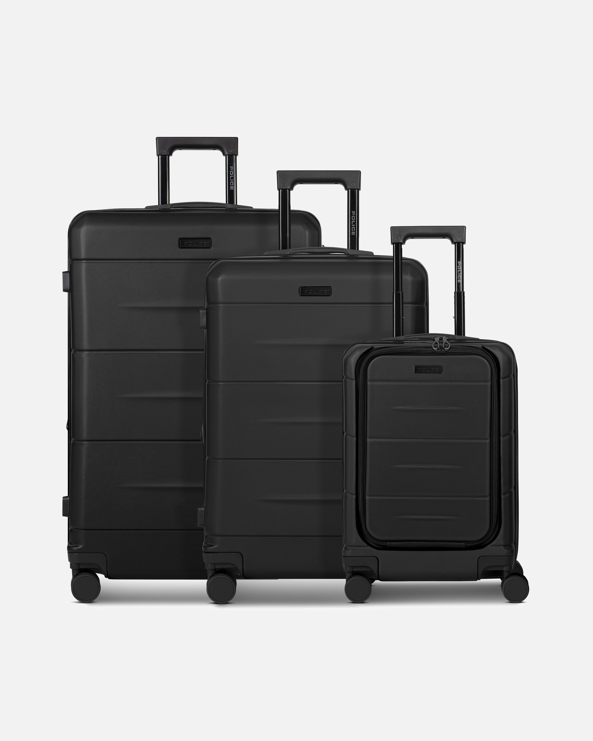 Koffer für Männlich Police London 4 Rollen Kofferset 3-teilig mit Dehnfalte deep black