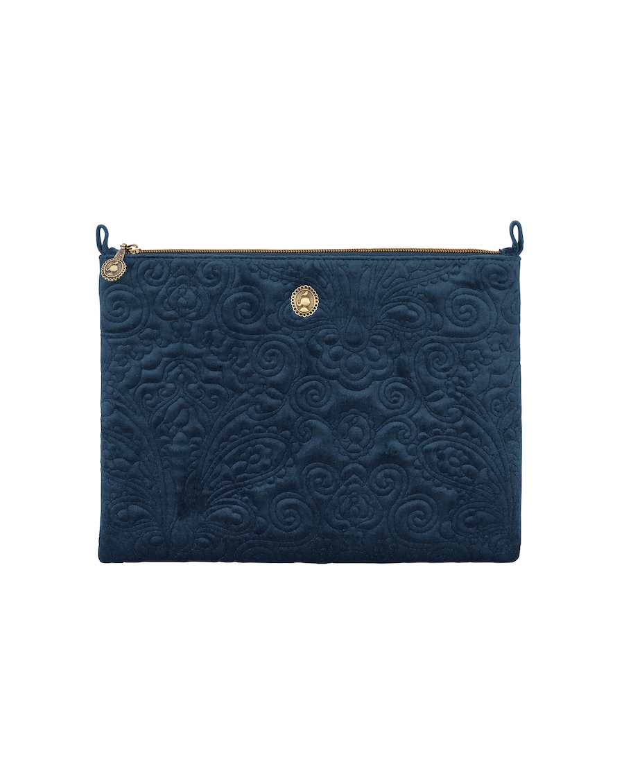PIP Studio Charly Kosmetiktasche Flach Groß Velvet Quiltey Days Blau 30x22x1cm