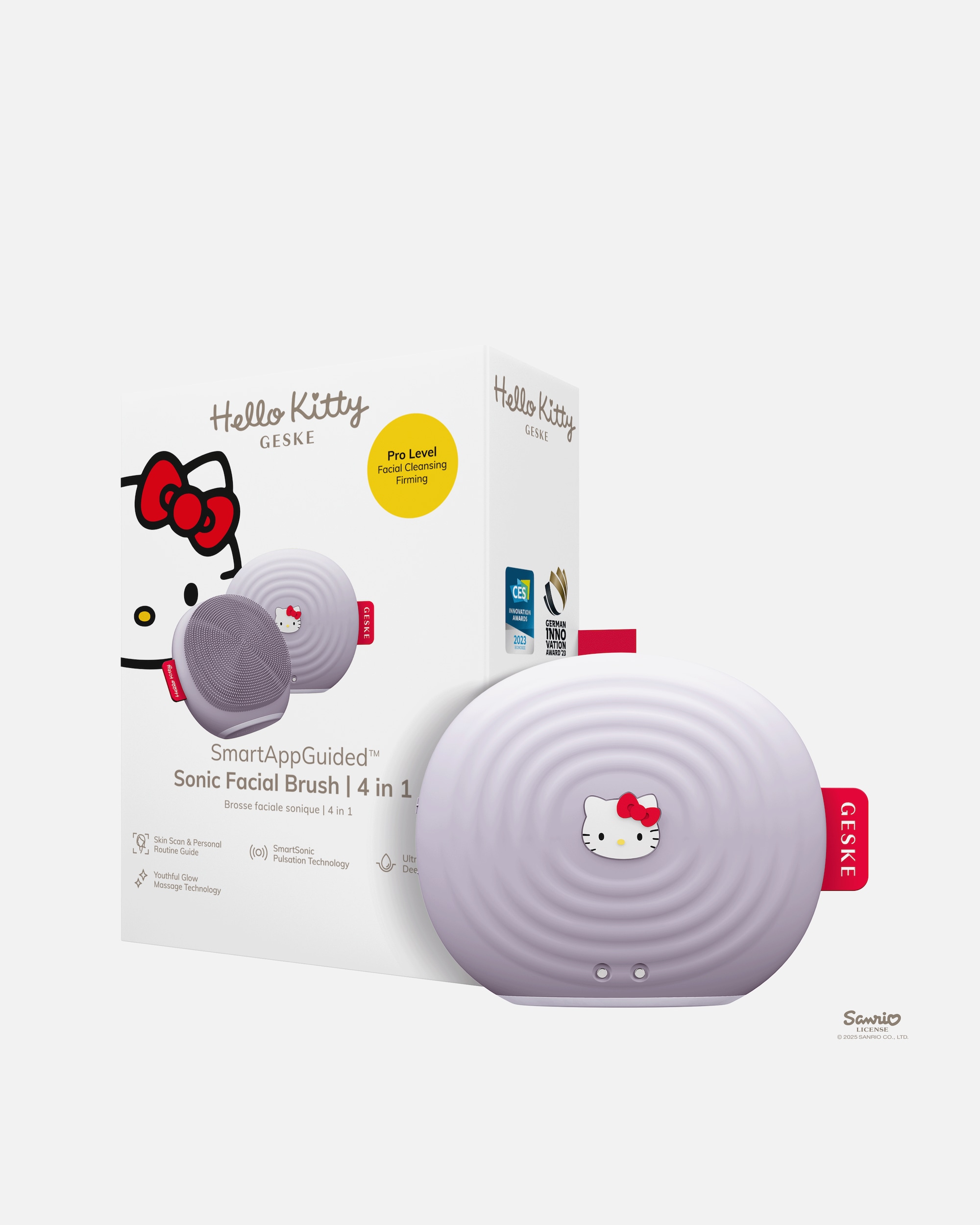 Elektrisches Gesichtsmassagegerät für Unisex GESKE SmartAppGuided™ Sonic Facial Brush | 4 in 1 Hello Kitty Purple