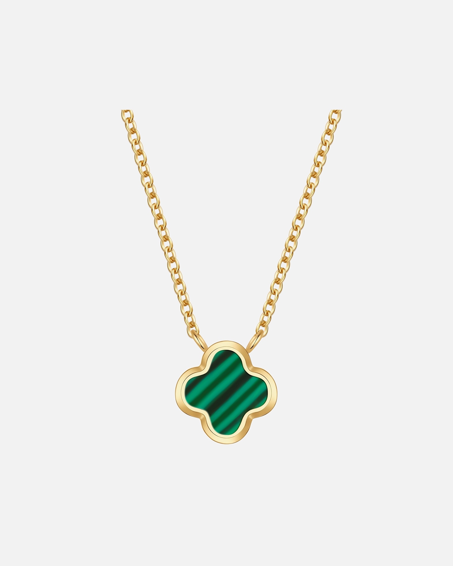 Halskette für Weiblich Glanzstücke München Halskette Kleeblatt aus Edelstahl in gelbgold mit Malachit (synth.) 40,0 cm Basislänge + 5,0 cm Verlängerung