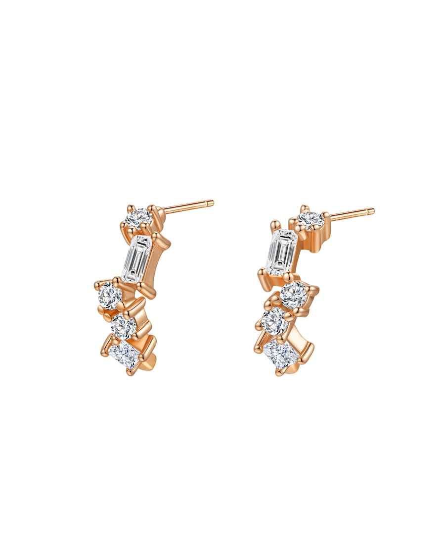 Hey Happiness Zarte Zirkonia Hoop Ohrstecker, 925 Silber Rosegold Damen