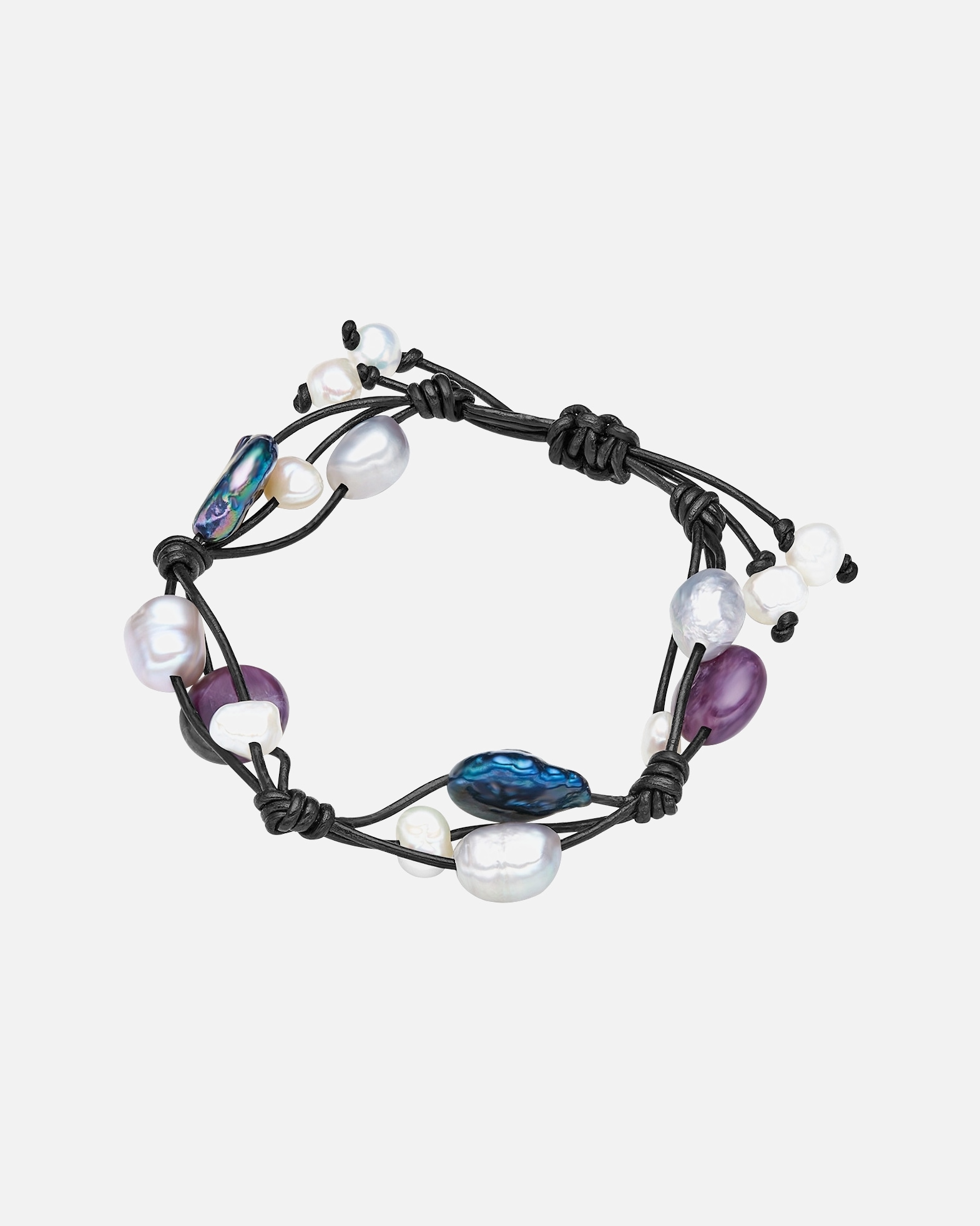 Armband für Weiblich Valero Pearls Leder-Armband aus Echtleder in schwarz mit Amethyst Süßwasser-Zuchtperle 16,0 - 24,0 cm, flexibel einstellbar