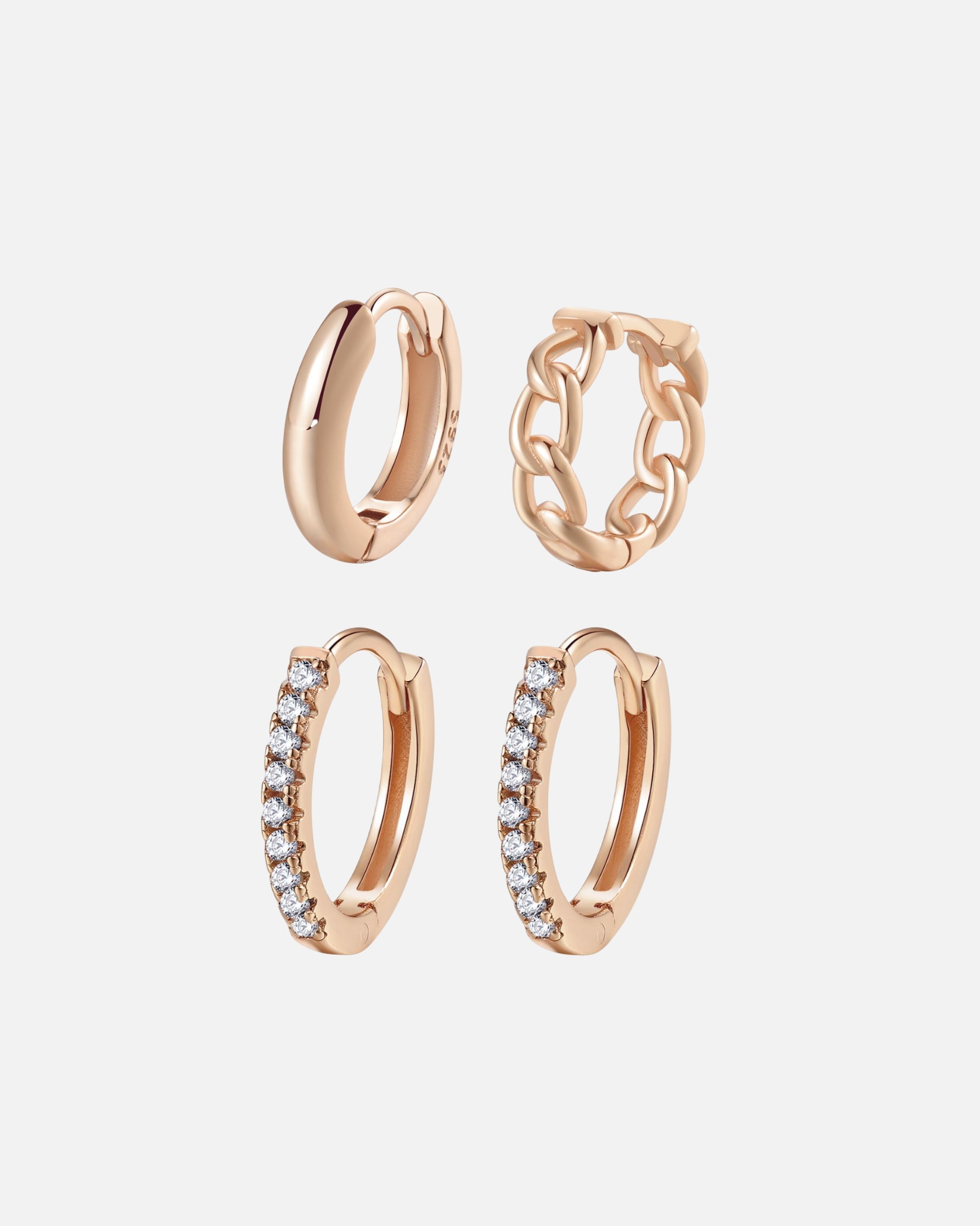 Ohrringe für Weiblich Hey Happiness Default Brand Line Zierliches Ohrring-Set 4-teilig, 925 Silber Rosegold