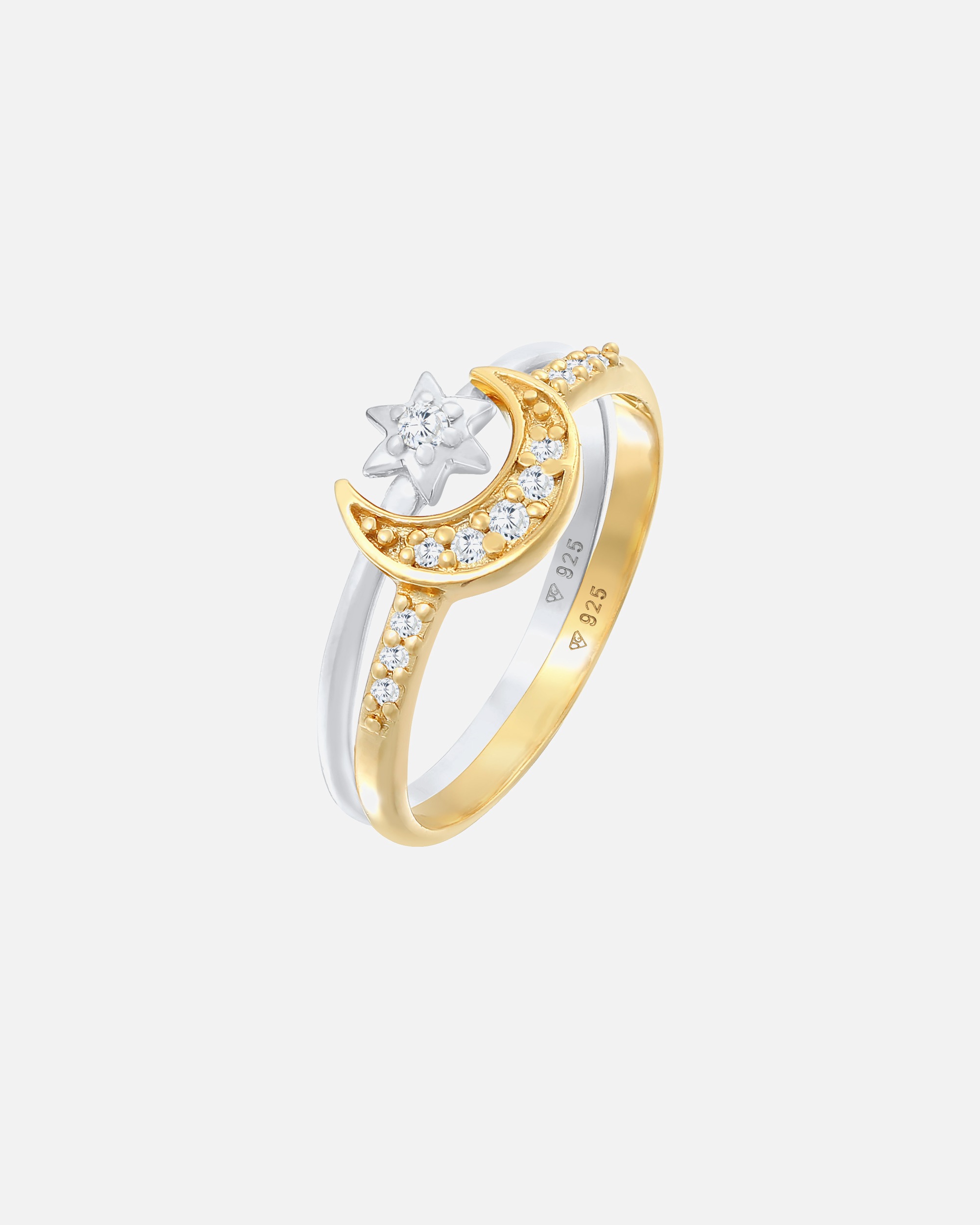 Ring für Weiblich Elli Elli Ring Stern Mond Zirkonia Stapelring 2er Set 925 Silber 54