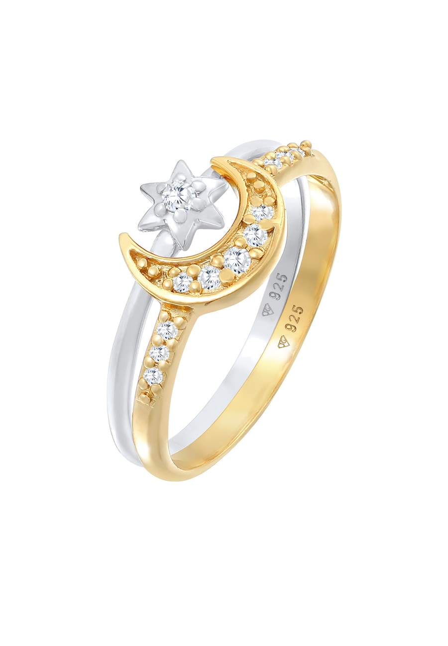 Elli Ring Stern Mond Zirkonia Stapelring 2er Set 925 Silber 54 Damen