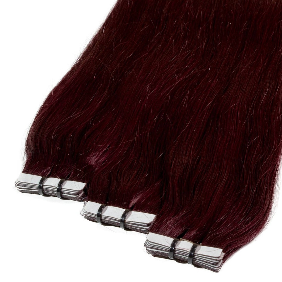 hair2heart Tape Extensions Premium Echthaar #55/65 hellbraun intensiv violett-mahagoni 60cm Schwarz Damen