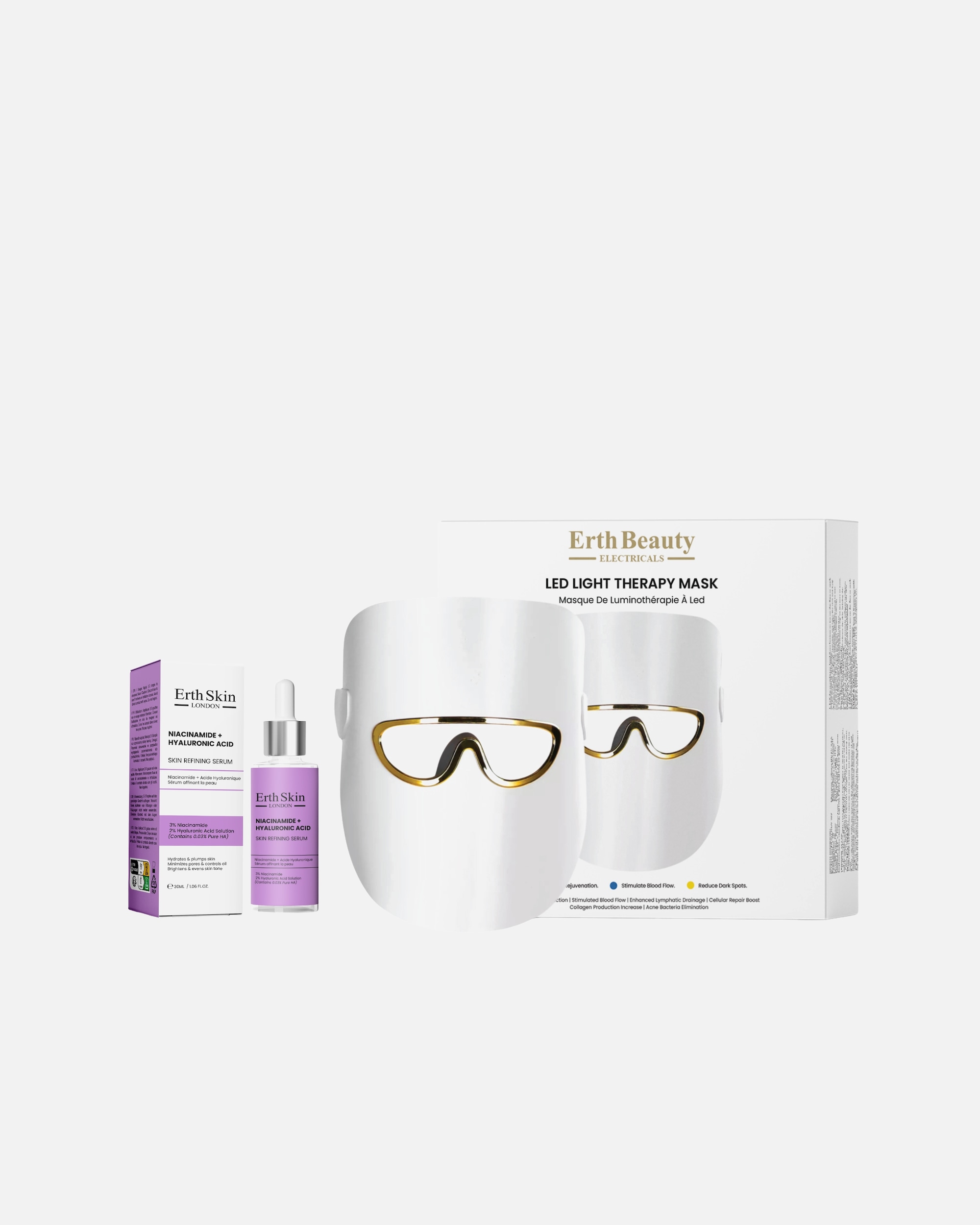 Gesichtsmassagegerät für Unisex ErthSkin London LED Maske Weiß Duo Niacinamid Hyaluron 1 Stück