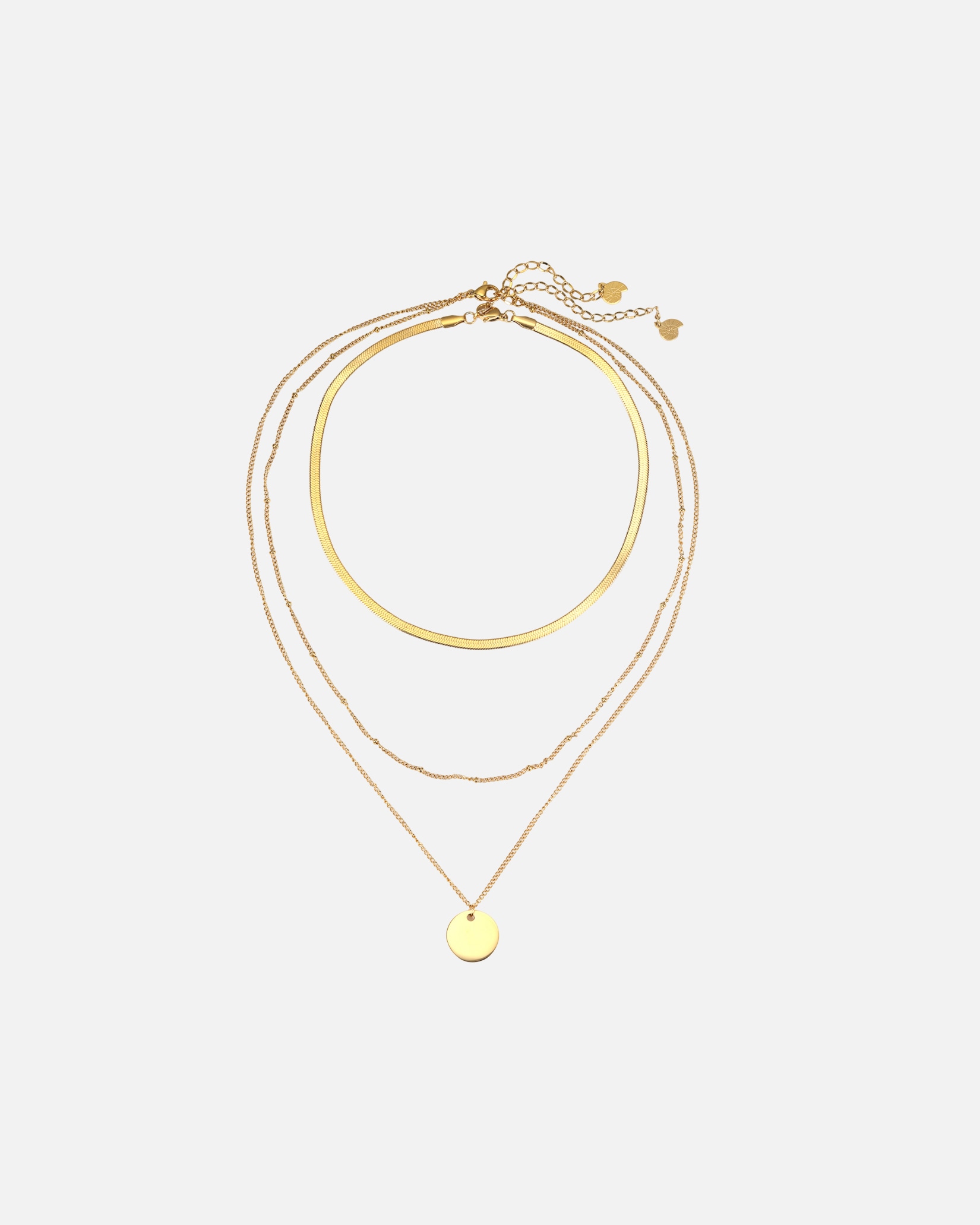 Halskette für Weiblich Hey Happiness Default Brand Line Layering Ketten-Set mit Kreis Anhänger & Choker – Edelstahl Gold