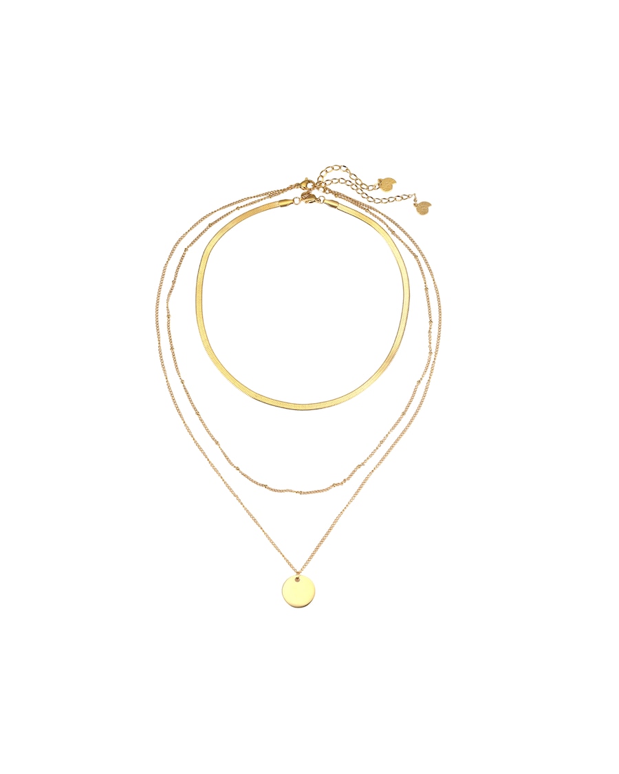 Hey Happiness Layering Ketten-Set mit Kreis Anhänger & Choker – Edelstahl Gold Damen