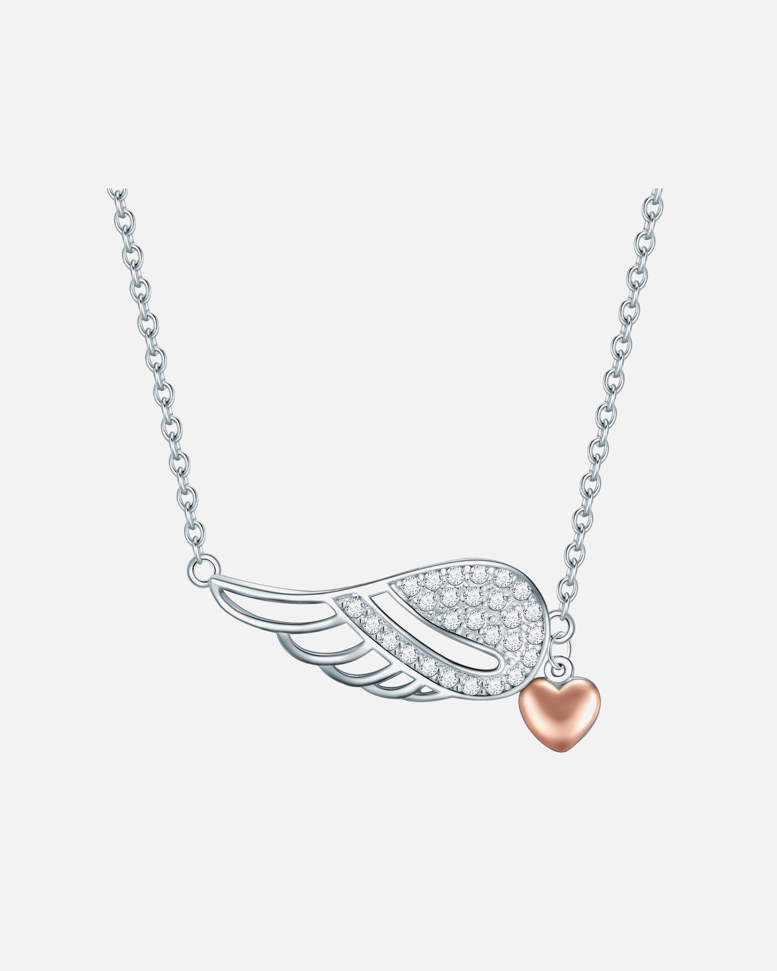 Halskette für Weiblich Rafaela Donata Halskette Herz/Flügel Sterling Silber Zirkonia in Silber/Roségold 42,0 cm Basiskette + 7,0 cm Verlängerung