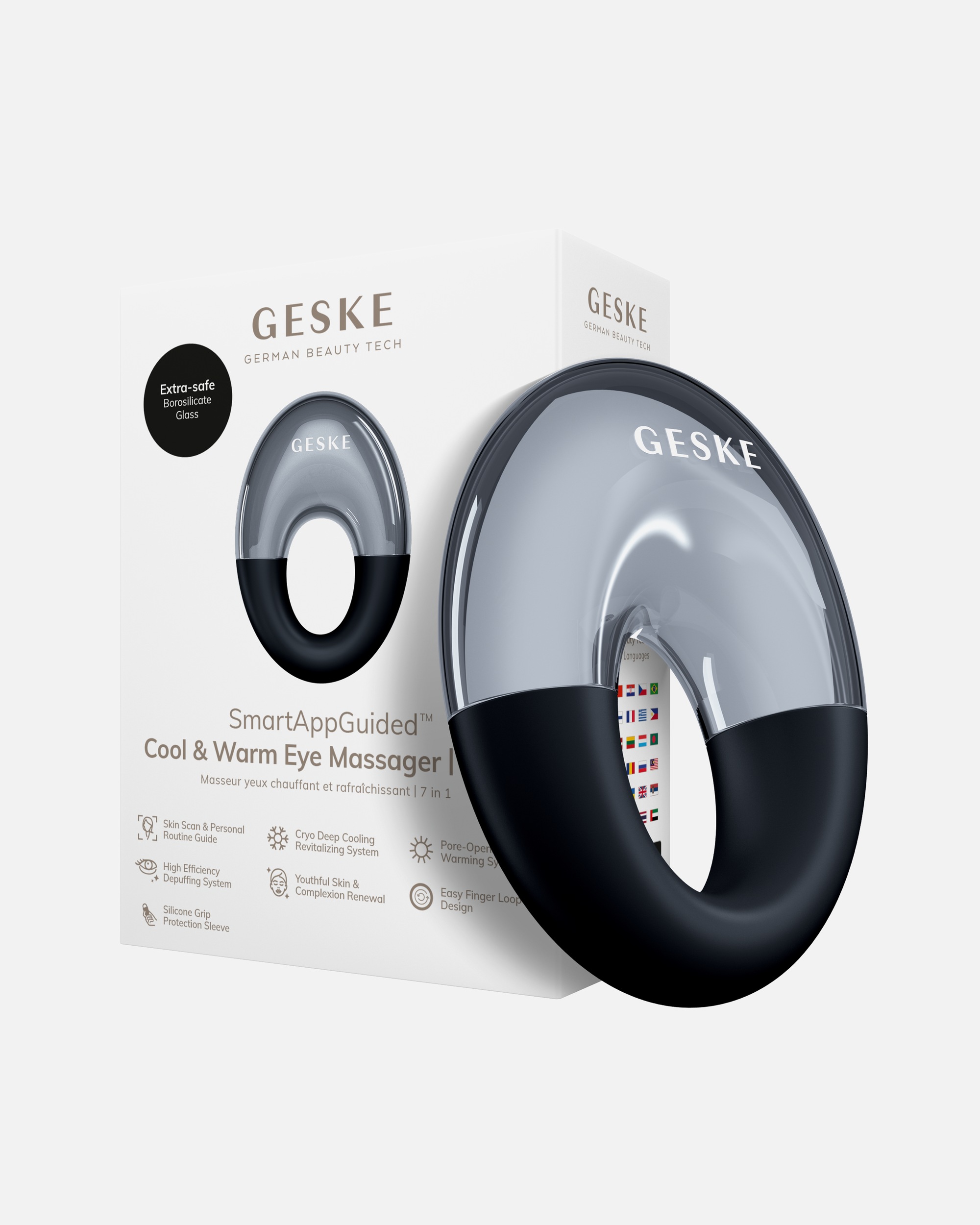 Elektrisches Gesichtsmassagegerät für Unisex GESKE GESKE SmartAppGuided™ Cool & Warm Eye Massager | 7 in 1 | Massagegerät Black