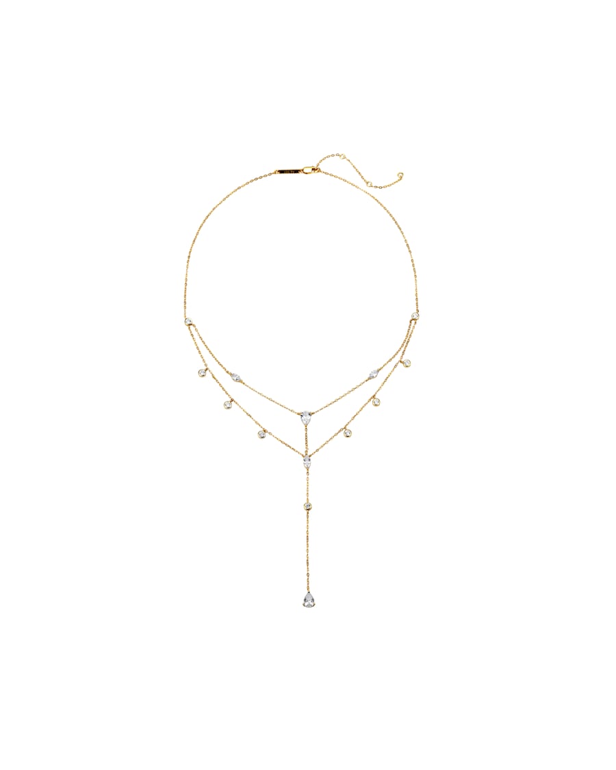 Hey Happiness Zirkonia Doppelkette mit Y-Kette 925 Sterlingsilber Gold Damen