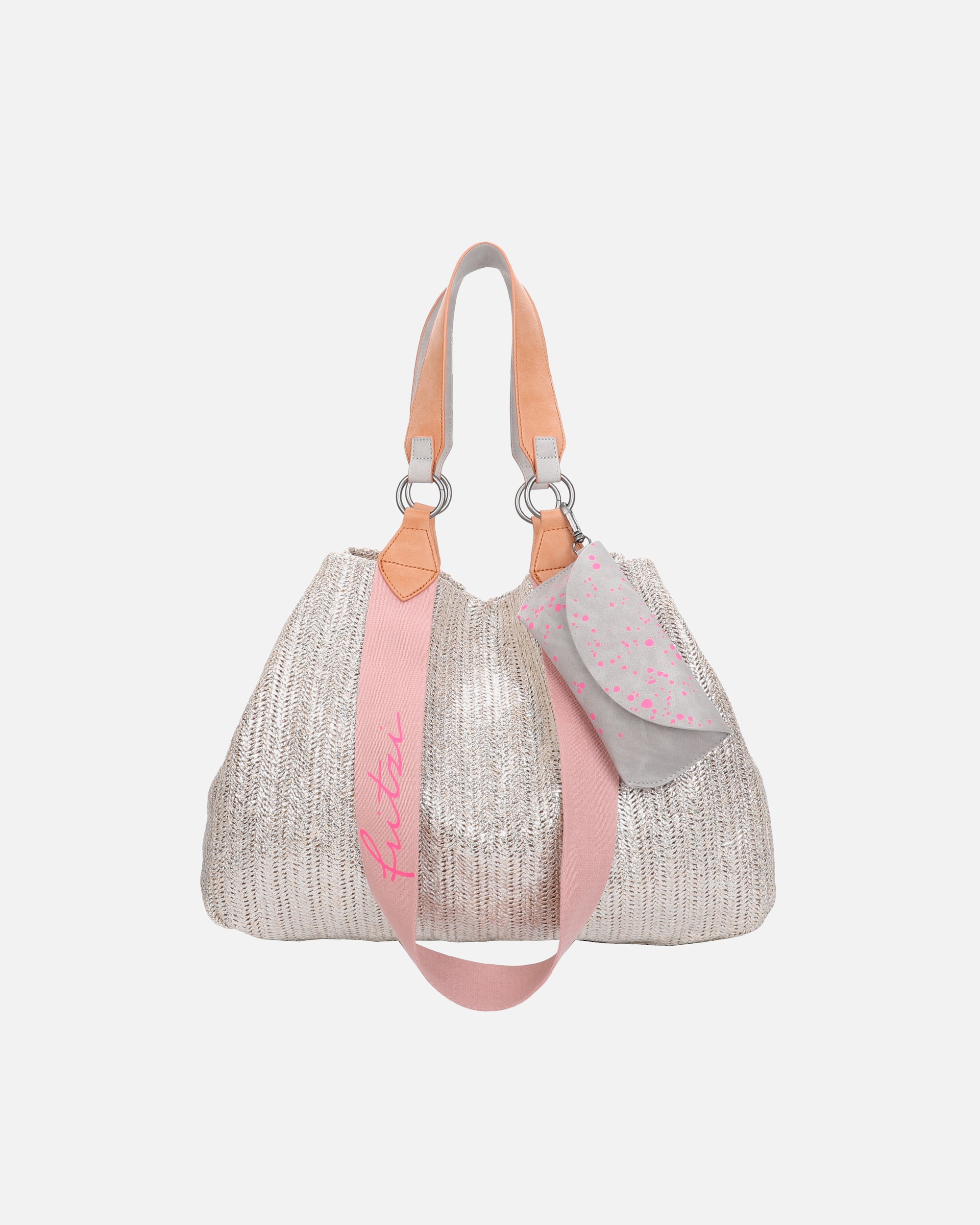 Tasche für Weiblich Fritzi aus Preußen Shopper Izzy Medium Limited Painted Straw mit abnehmbarem Brillenetui silber
