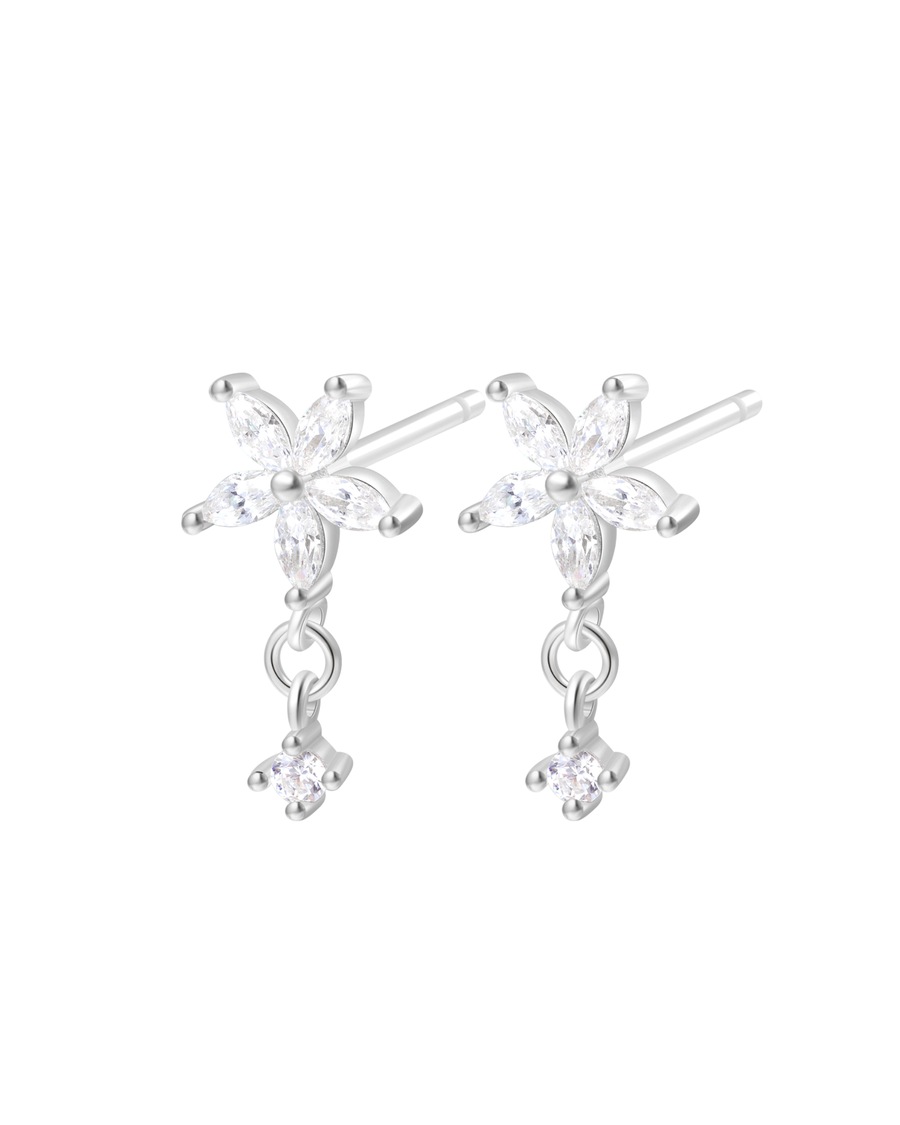 Hey Happiness Zierliche Zirkonia Blumen-Ohrstecker, 925er Silber Damen