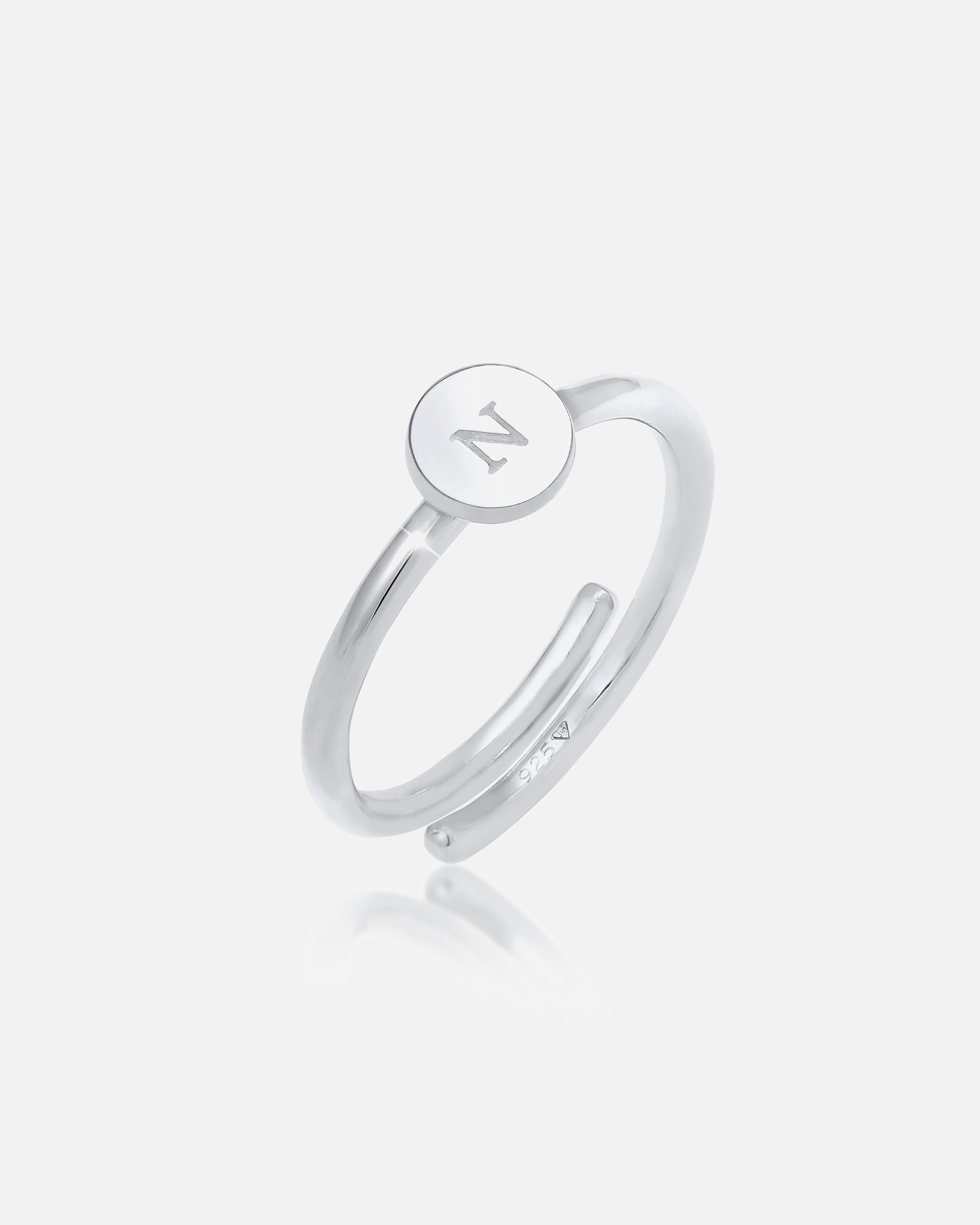 Ring für Weiblich Elli Buchstabe N Kreis Verstellbar 925 Sterling Silber silberfarben