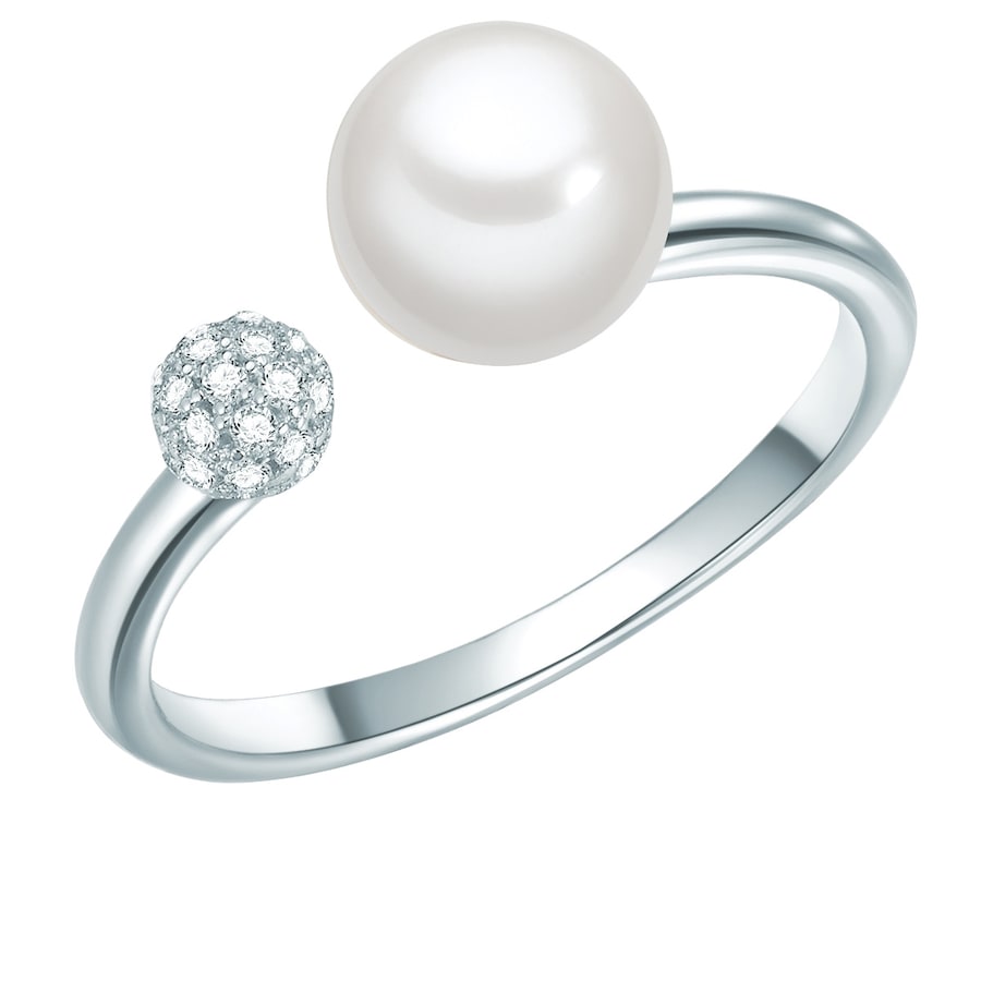 Valero Pearls Ring Sterling Silber Zirkonia Süßwasser-Zuchtperle in 54 Damen