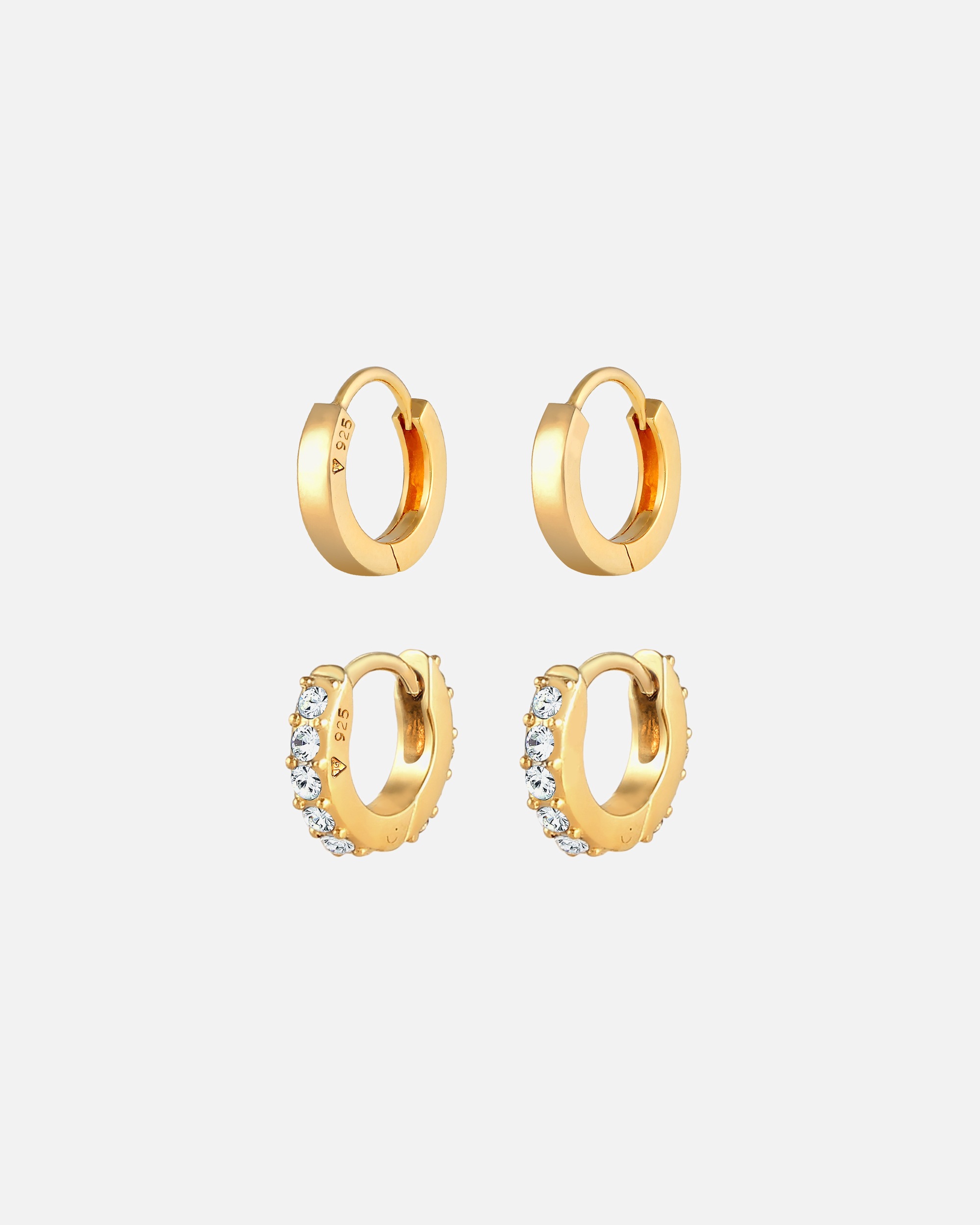 Ohrringe für Weiblich Elli Creolen Glanz Set 925 Silber, mit Kristallen von Swarovski® goldfarben
