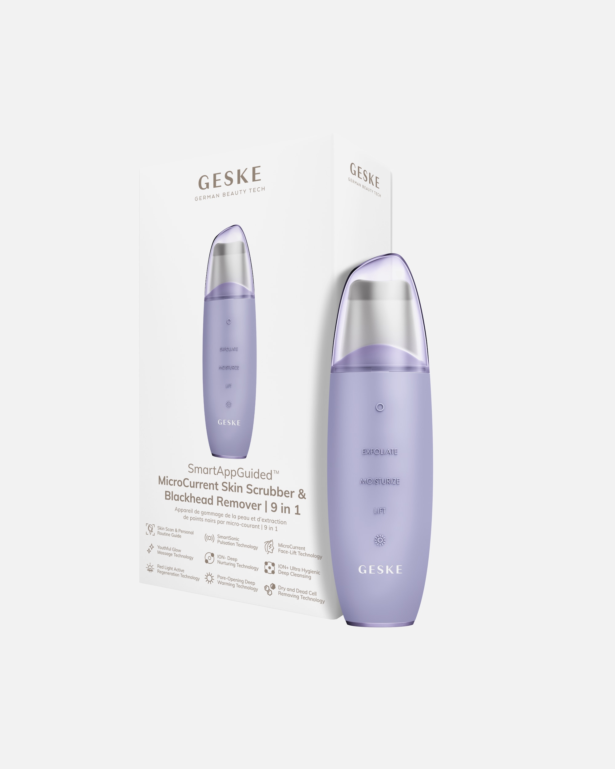 Multifunktionsgerät für Unisex GESKE SmartAppGuided™ MicroCurrent Skin Scrubber & Blackhead Remover 9 in 1 Purple