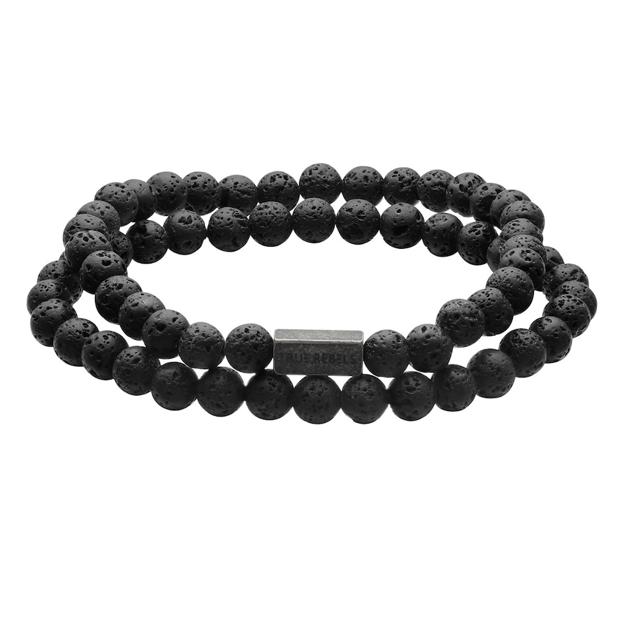 True Rebels Armband aus Edelstahl in Retro mit Lavastein 21 cm Herren