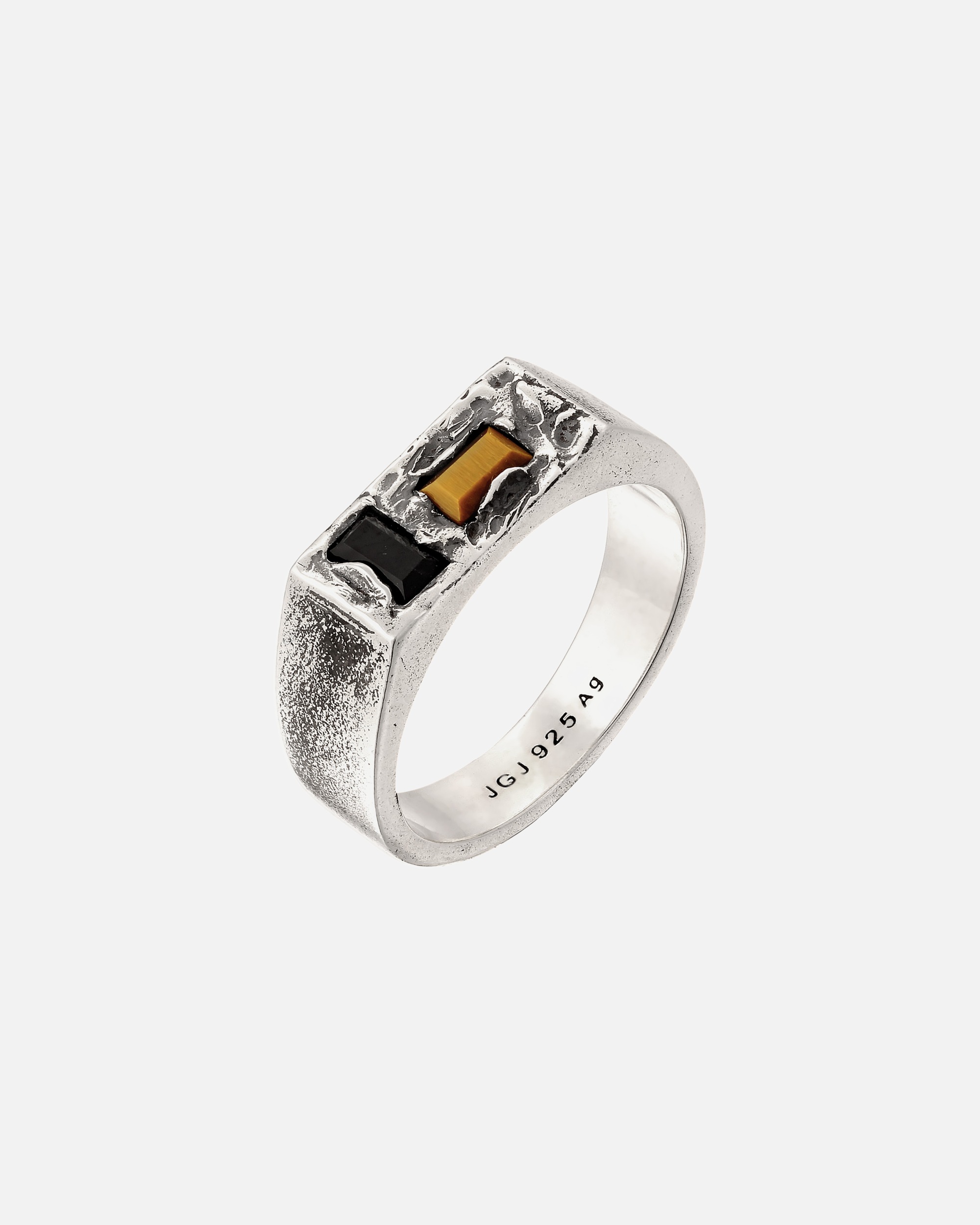 Ring für Männlich Haze & Glory Default Brand Line Siegelring Onyx Schwarz Tigerauge Braun 925 Sterling Silber 64
