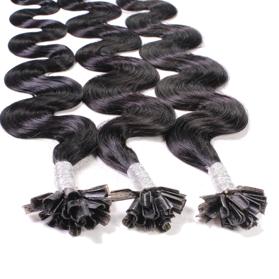 hair2heart Bonding Extensions Echthaar #4/0 Mittelbraun 1g 60cm Schwarz Damen