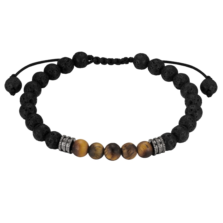 True Rebels Armband aus Edelstahl in silber mit Lavastein und Tigerauge 19,0 - 23,0 cm, flexibel einstellbar Herren