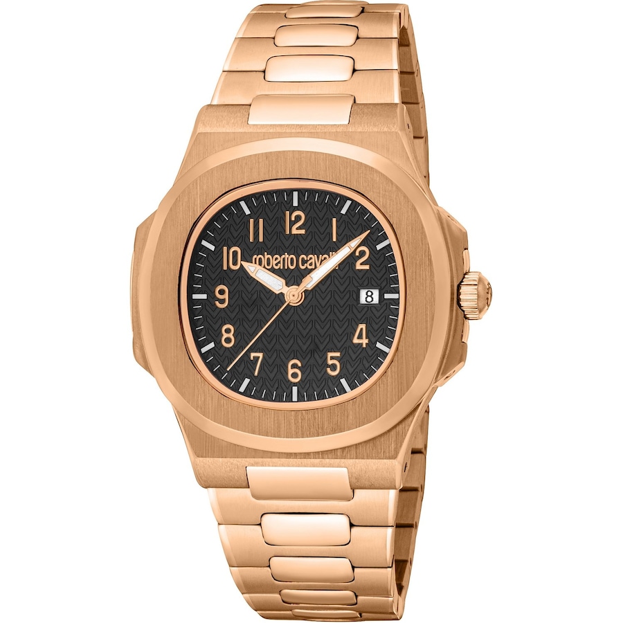 Roberto Cavalli Herrenuhr Edelstahl roségold, schwarz Herren