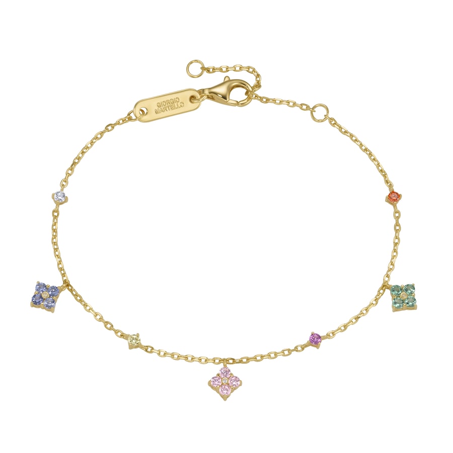 Giorgio Martello Milano Armband mit Behang, farbige Zirkonia, vergoldet, Silber 925 19 cm