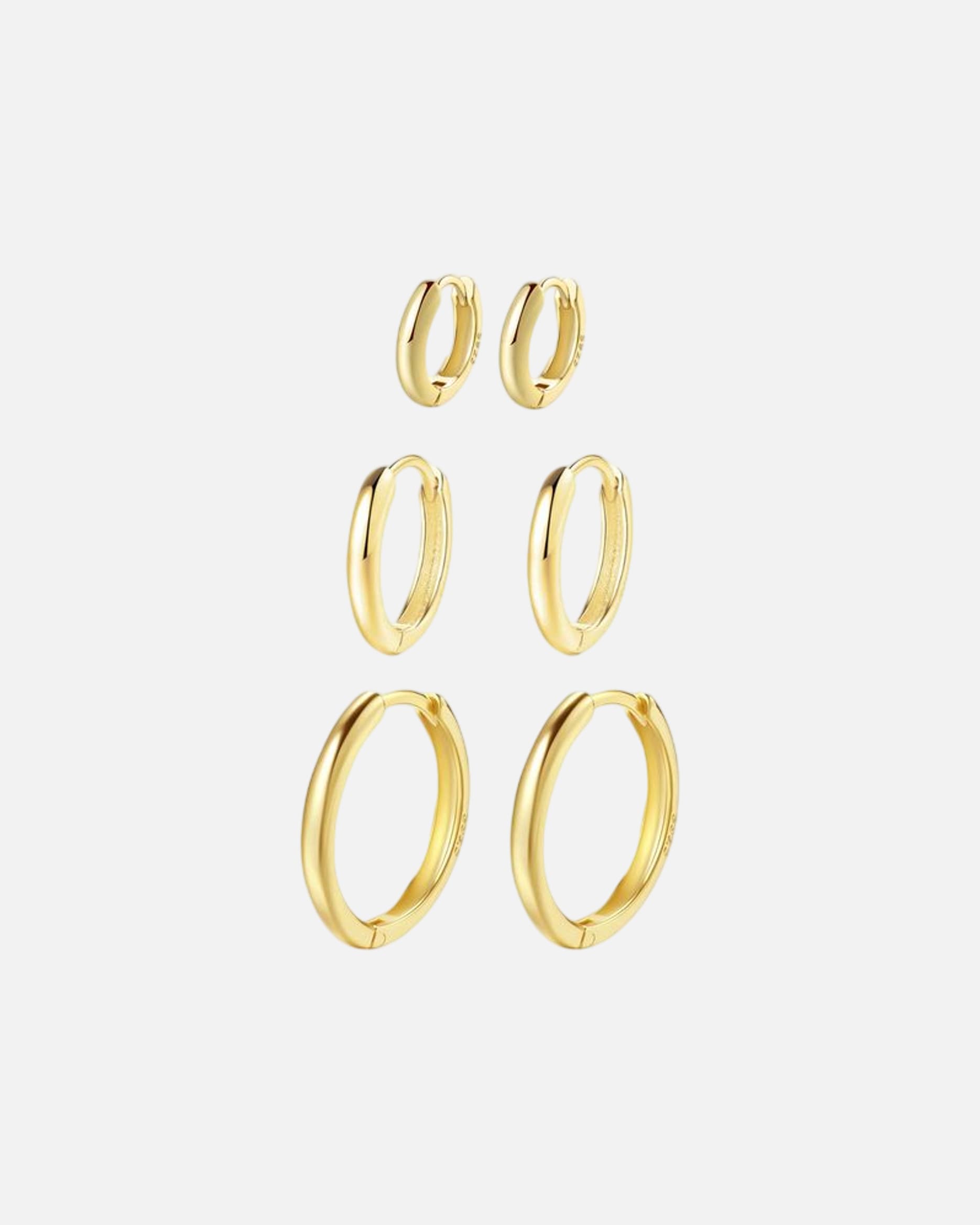 Ohrringe für Weiblich Hey Happiness Default Brand Line 3er Creolen-Set aus 925er Silber Gold