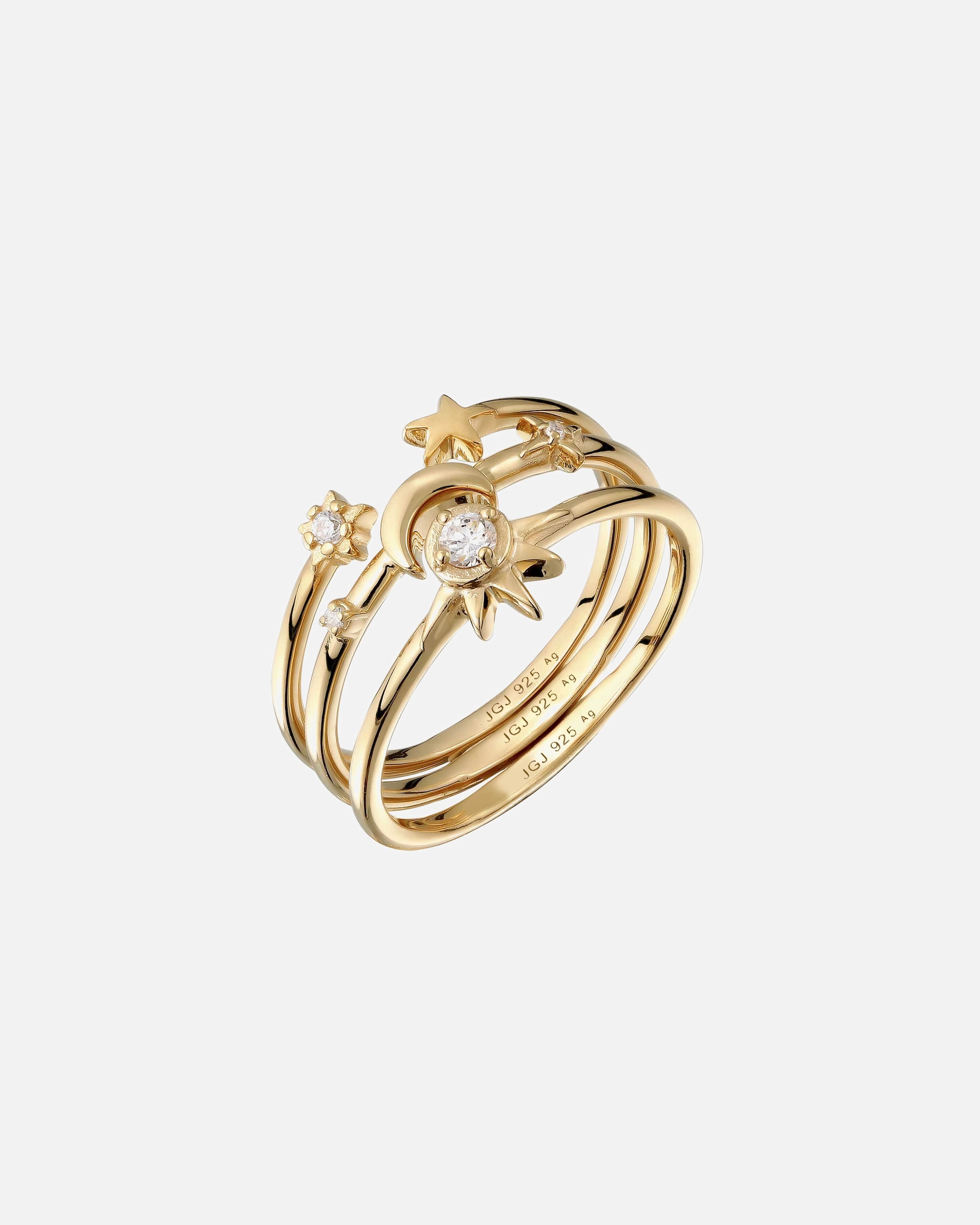 Ring für Weiblich Elli Set mit Mond Sonne Sterne Zirkonia Weiß 925 Sterling Silber 58