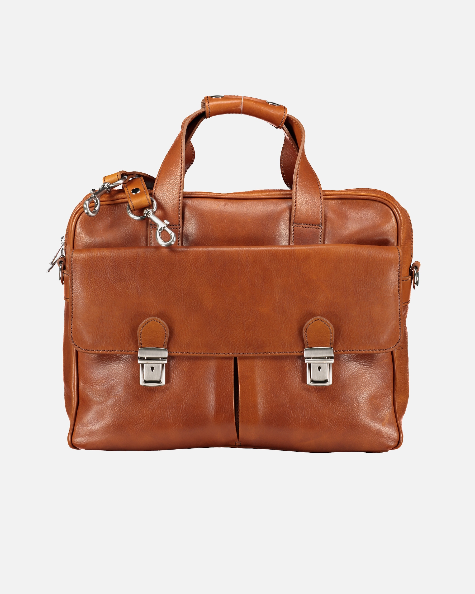 Tasche für Unisex Hausfelder Manufaktur Aktentasche mit zwei Vortaschen Cognac