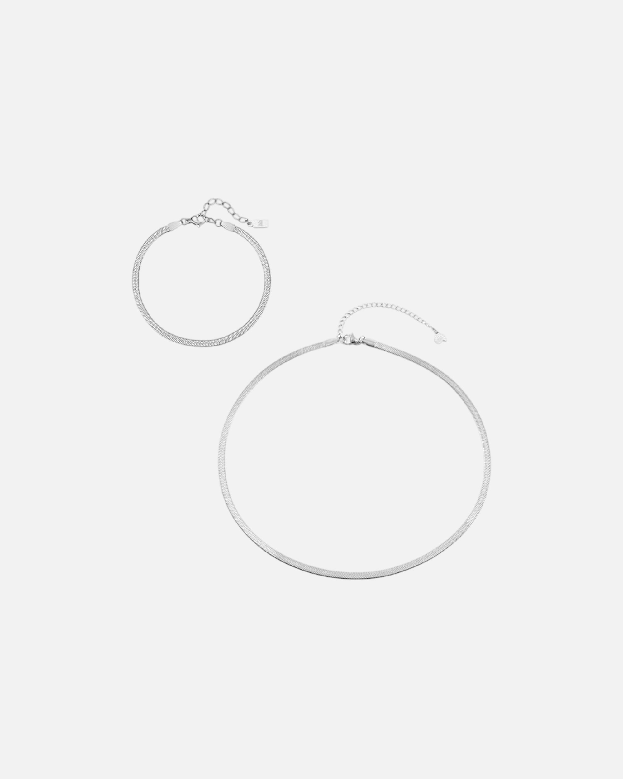 Schmuckset für Männlich Hey Happiness Default Brand Line Schlangenkette & Armband Herren Edelstahl Set Silber