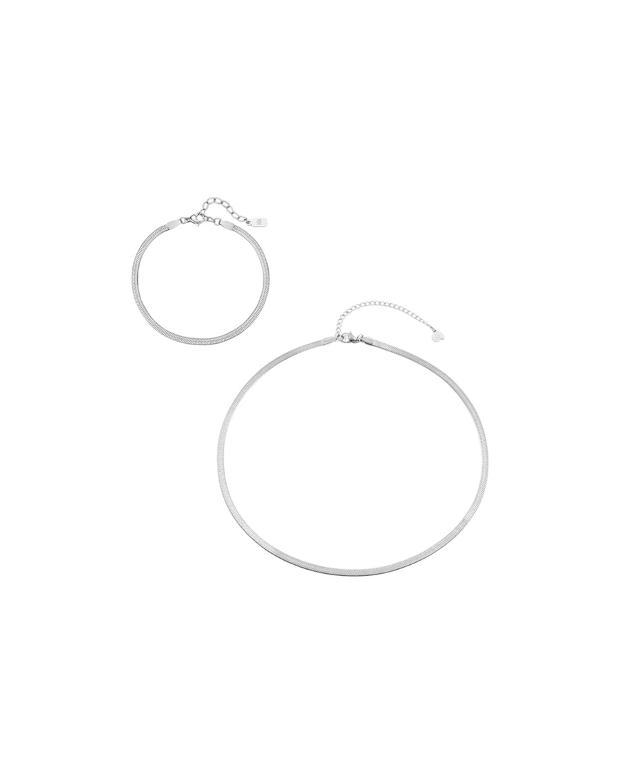 Hey Happiness Schlangenkette & Armband Herren Edelstahl Set Silber
