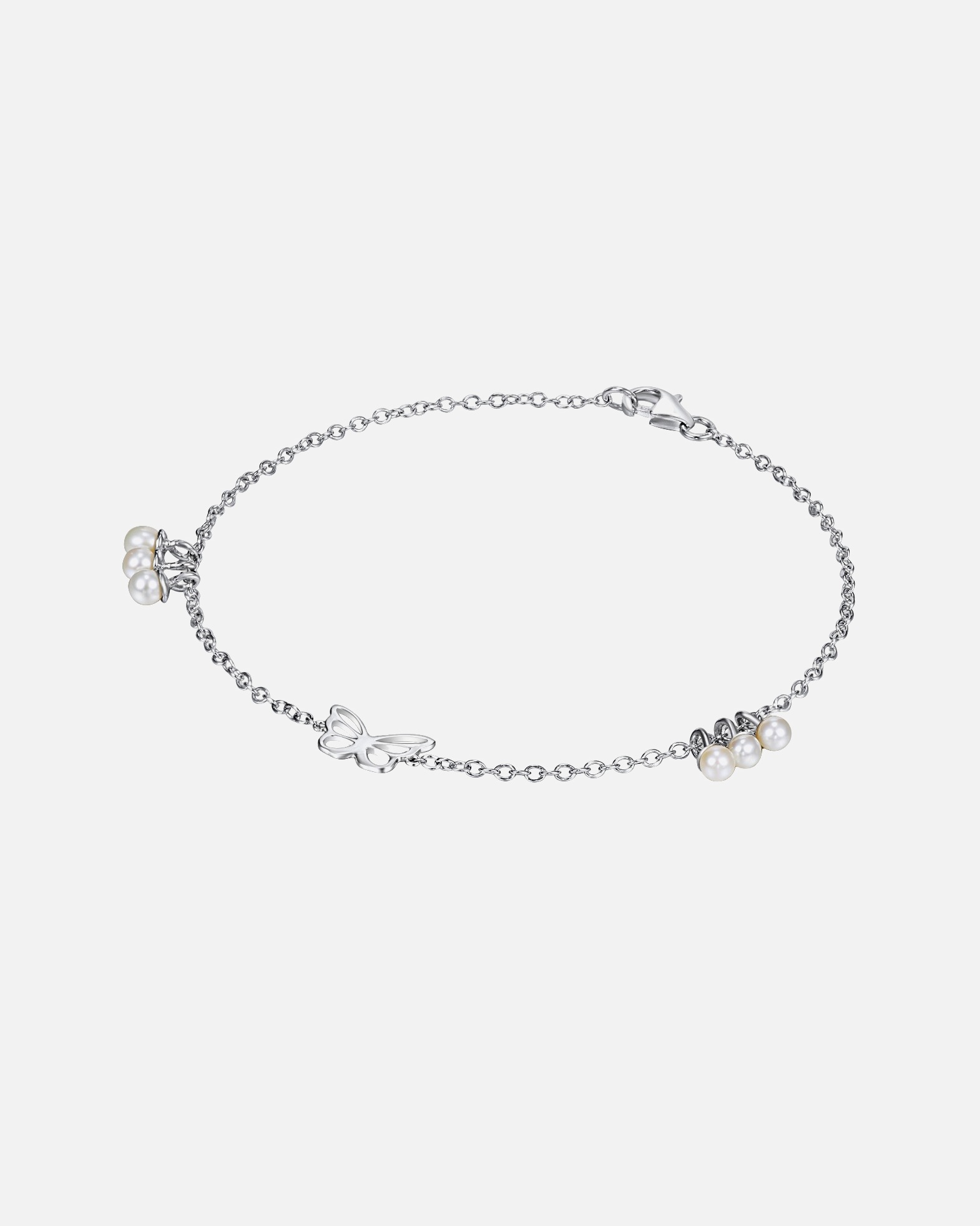 Armband für Weiblich Lulu & Jane Perlen-Armband Schmetterling aus Sterling Silber in Silber mitSüßwasser-Zuchtperle 17 cm