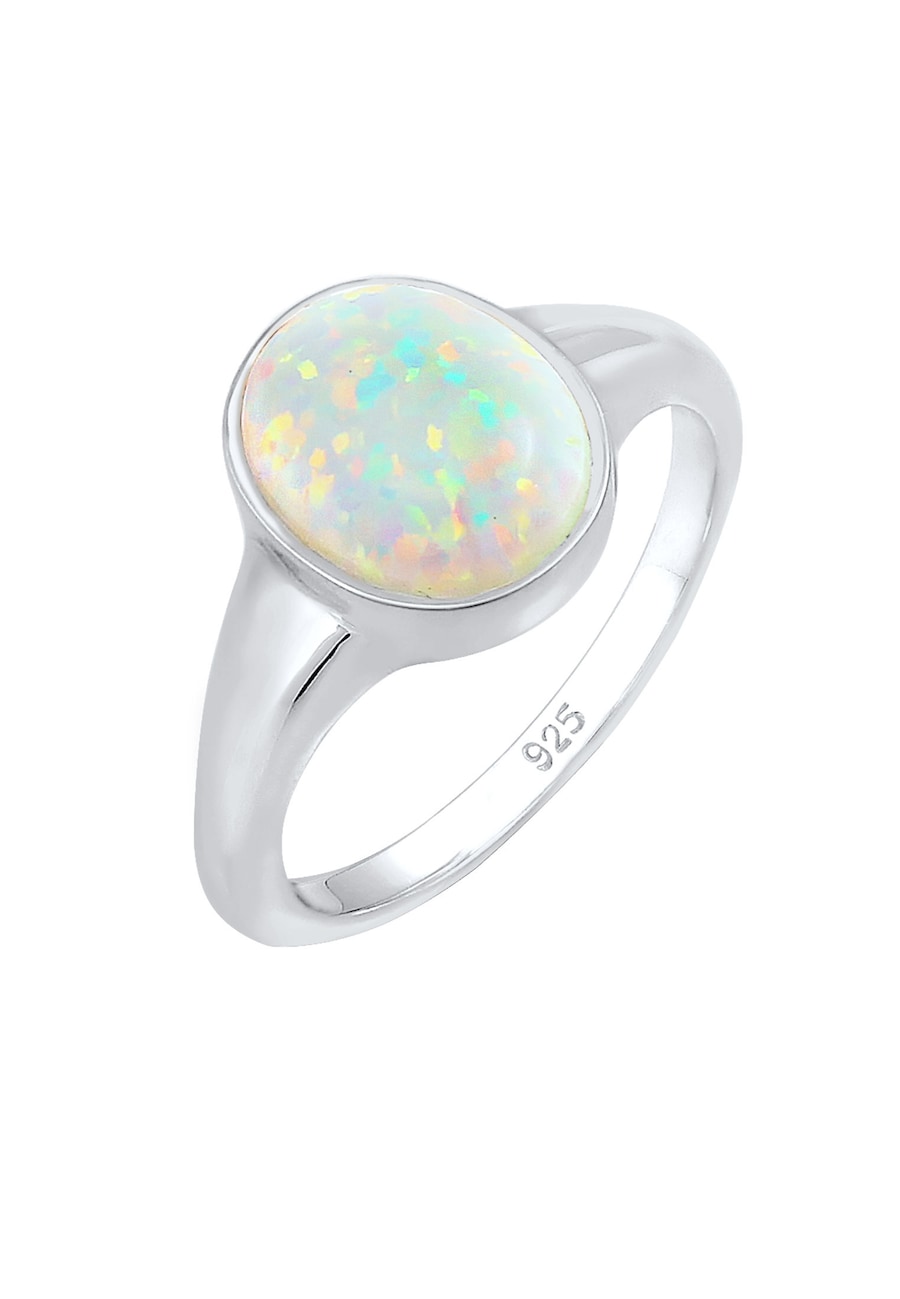 Elli Siegelring Synthetischer Opal Trend 925 Silber 58 Damen