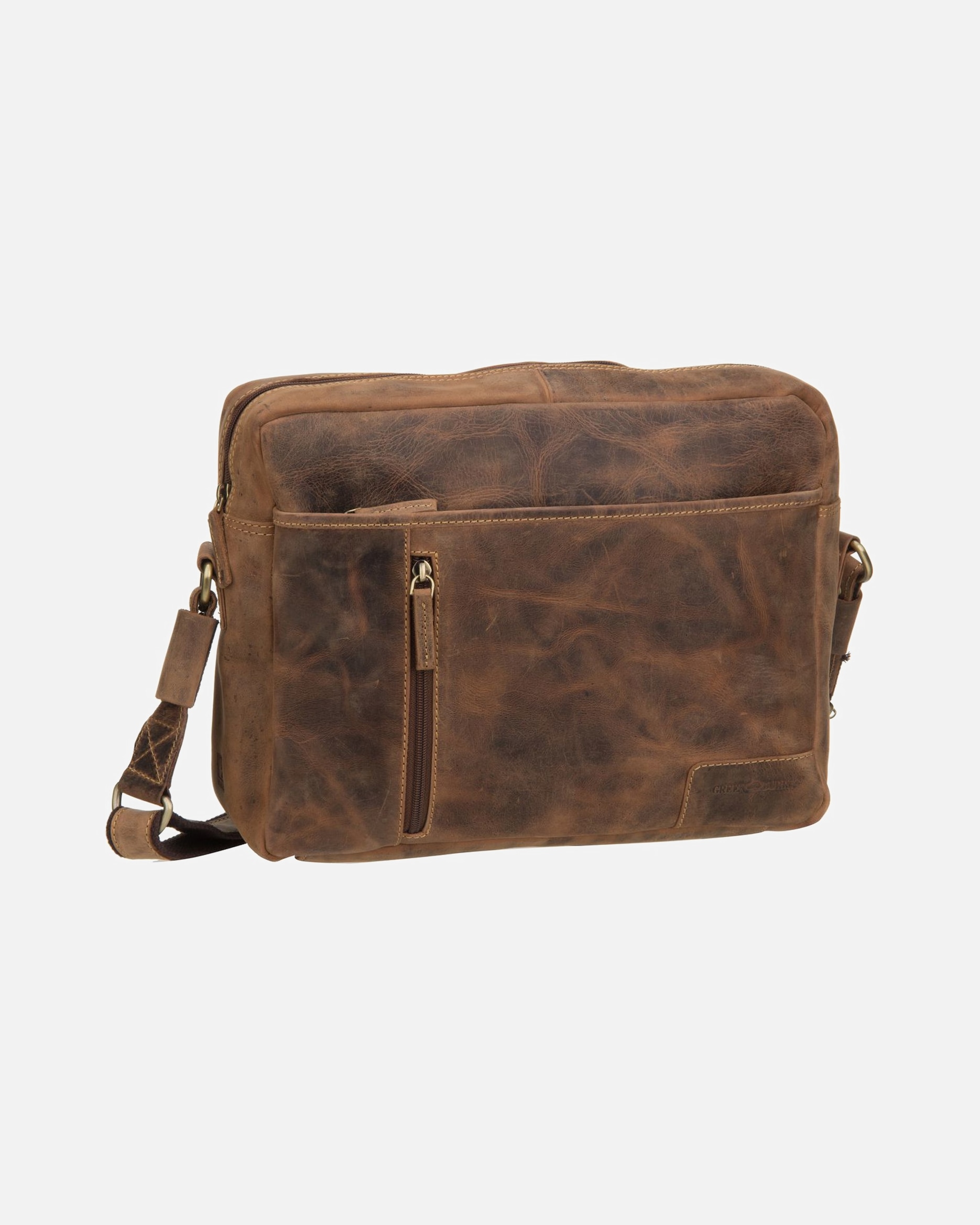 Umhängetasche für Männlich Greenburry Bodybag Vintage 1653 Reporter Bag Sattelbraun