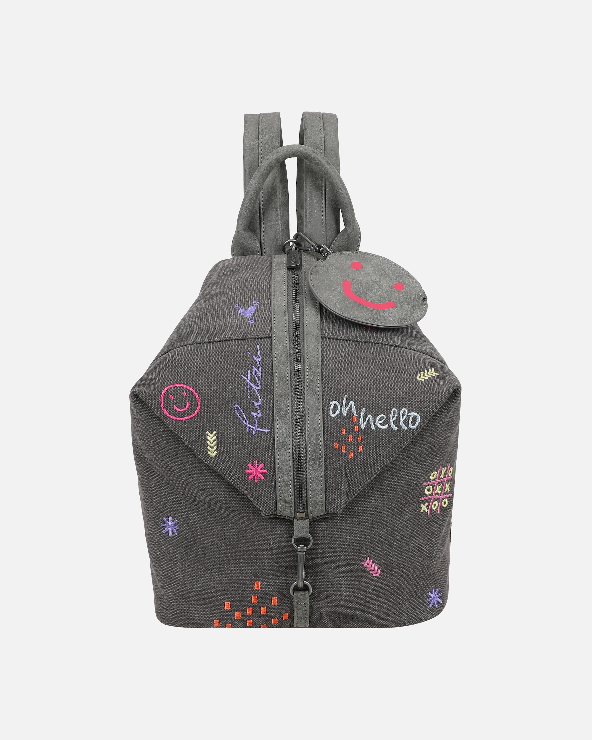 Rucksack für Weiblich Fritzi aus Preußen Rucksack Marit Limited Embro Fun mit Stickdetails und abnehmbarem Pocket-Anhänger grau