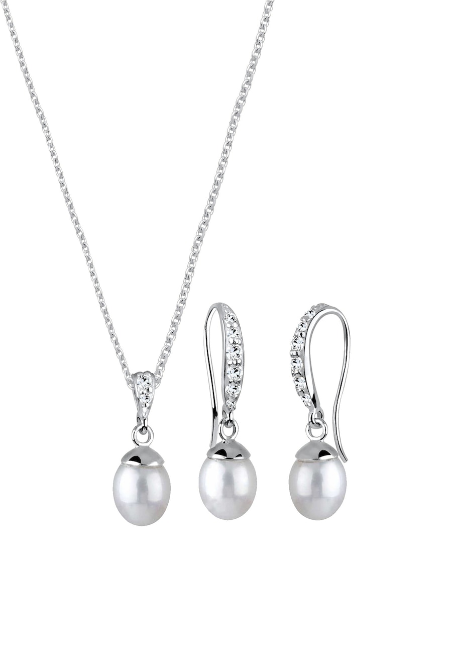 Elli Schmuckset Elegant Süsswasserperle Kristalle 925 Silber silberfarben Damen