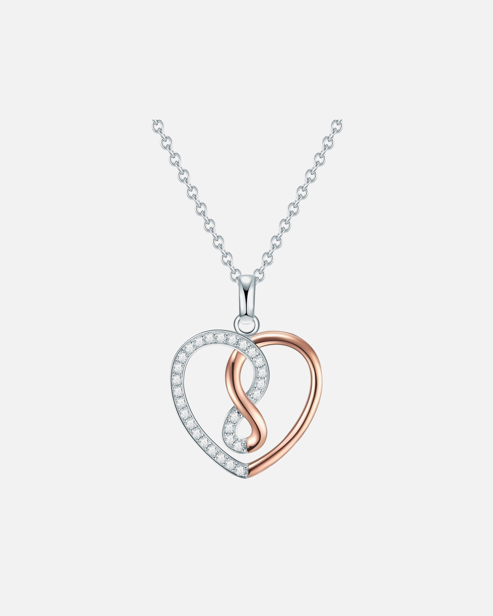 Halskette für Weiblich Rafaela Donata Halskette Herz Sterling Silber Zirkonia in Silber/Roségold 42,0 cm Basiskette + 7,0 cm Verlängerung