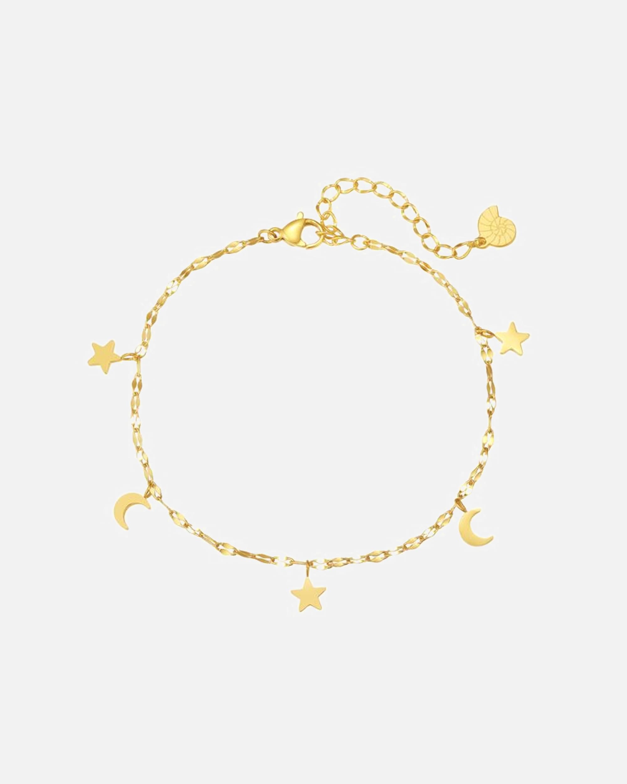 Fußschmuck für Weiblich Hey Happiness Default Brand Line Fußkette Stern und Mond Charms, aus Edelstahl Gold