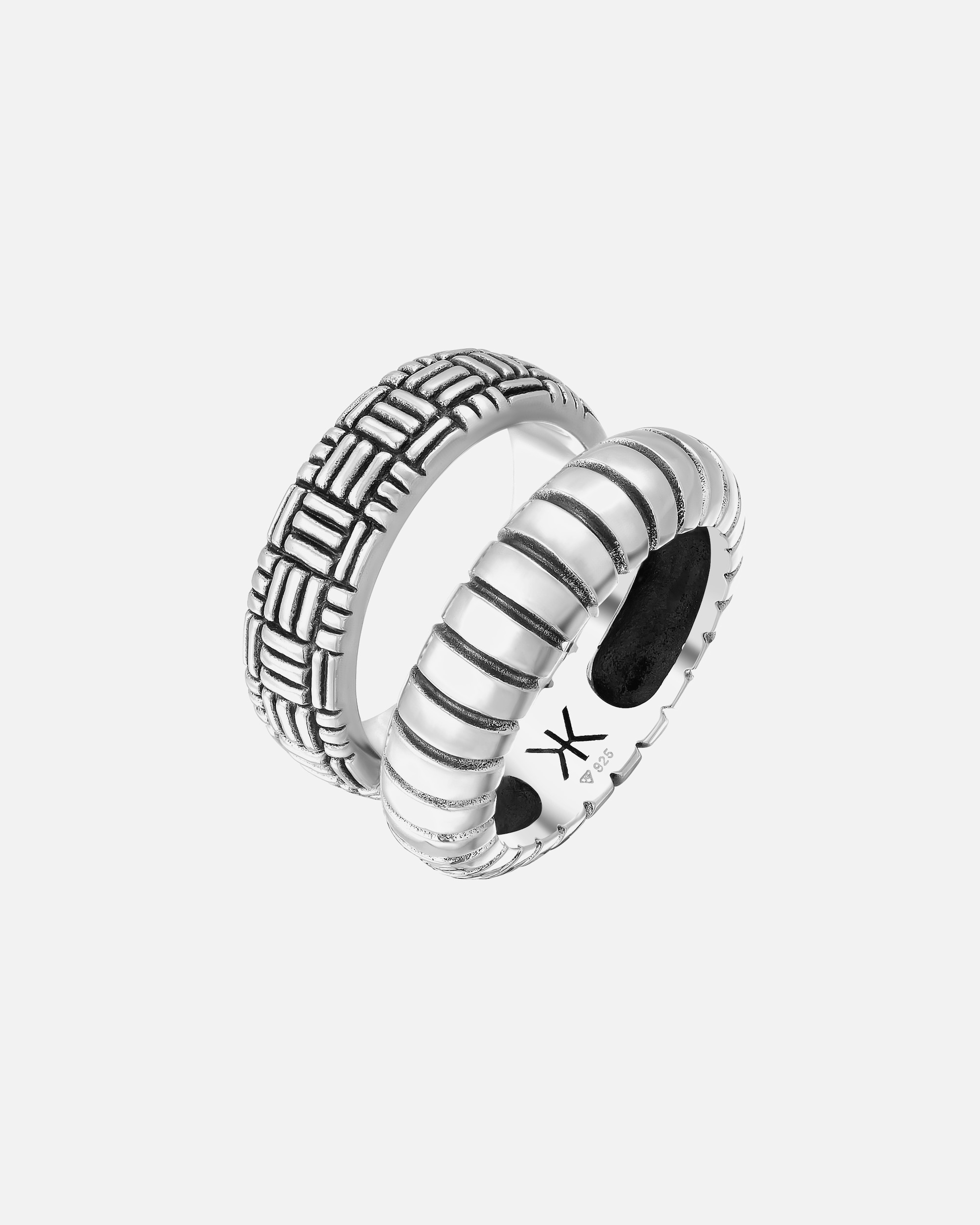 Ring für Männlich KUZZOI Set Bandring Vintage Oxidiert 925 Silber 62