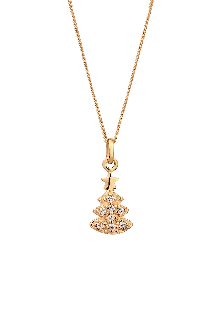 Elli DIAMONDS Tannenbaum Laborgezüchtete Diamanten Weiß (0.015 ct) 925 Sterling Silber goldfarben Damen