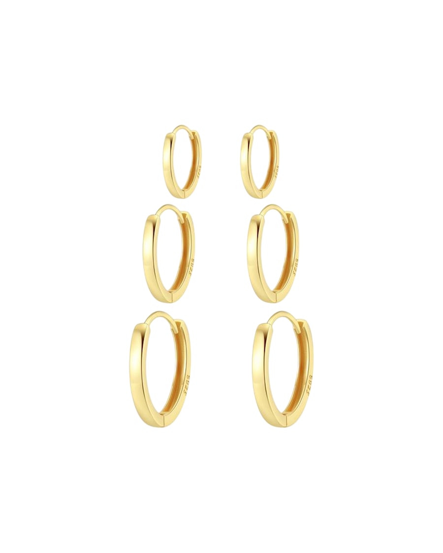 Hey Happiness Klassisches Trio Creolen-Set aus Sterlingsilber Gold Hellbraun Damen