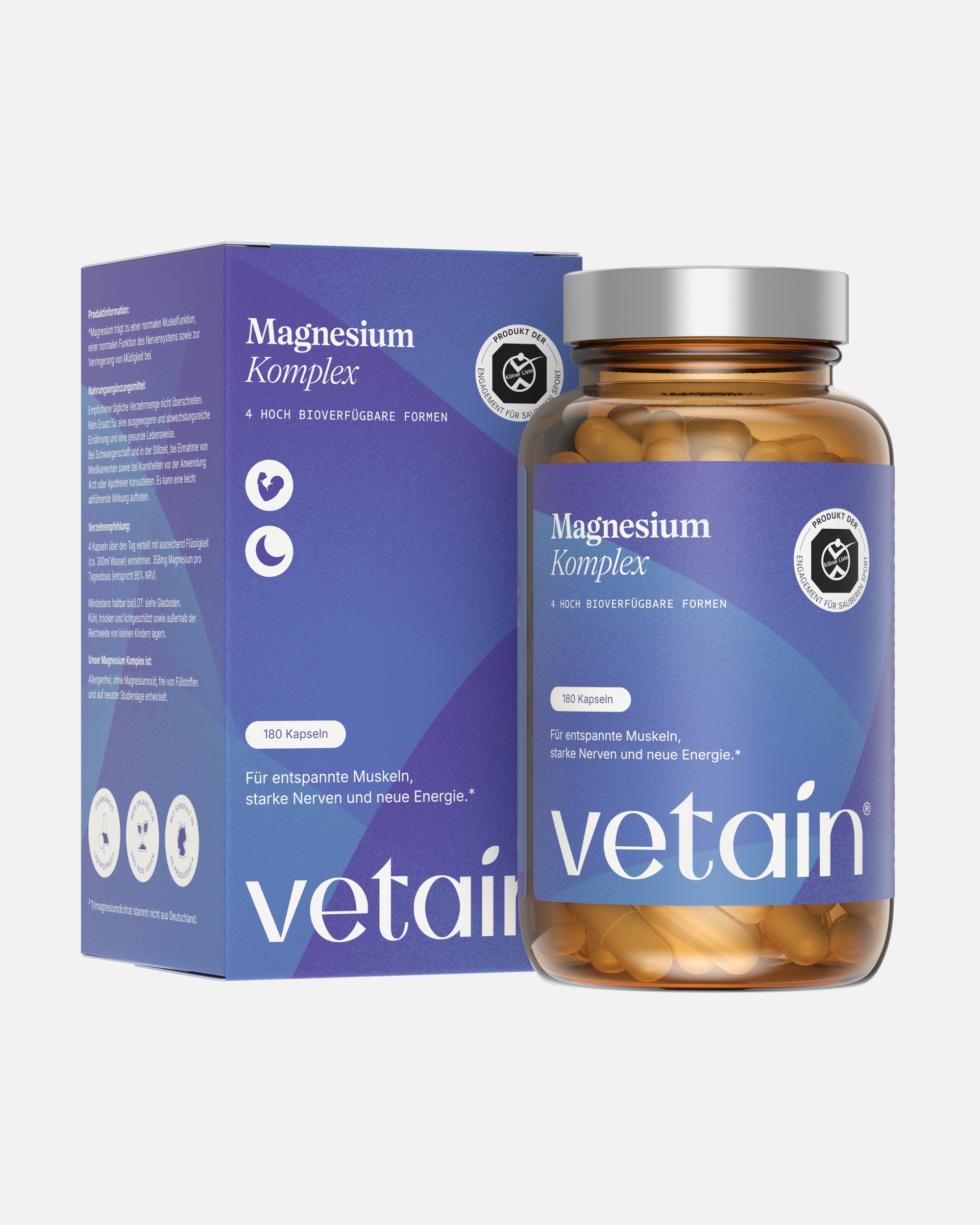 Vitaminkomplex für Unisex Vetain Default Brand Line Magnesium Komplex - Mit Magnesium Bisglycinat, Citrat, Malat & Taurat 180 Kapseln