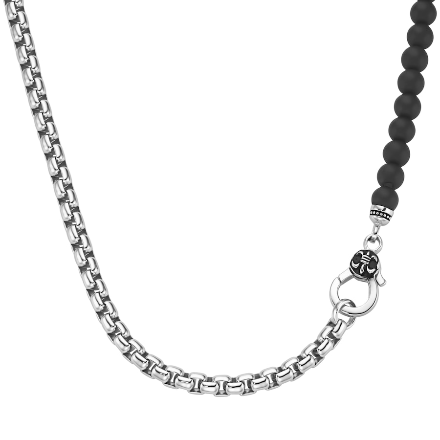 Giorgio Martello Milano Collier Panzerkette, schwarzer Achat oder Perle, Silber 925 55 cm Damen