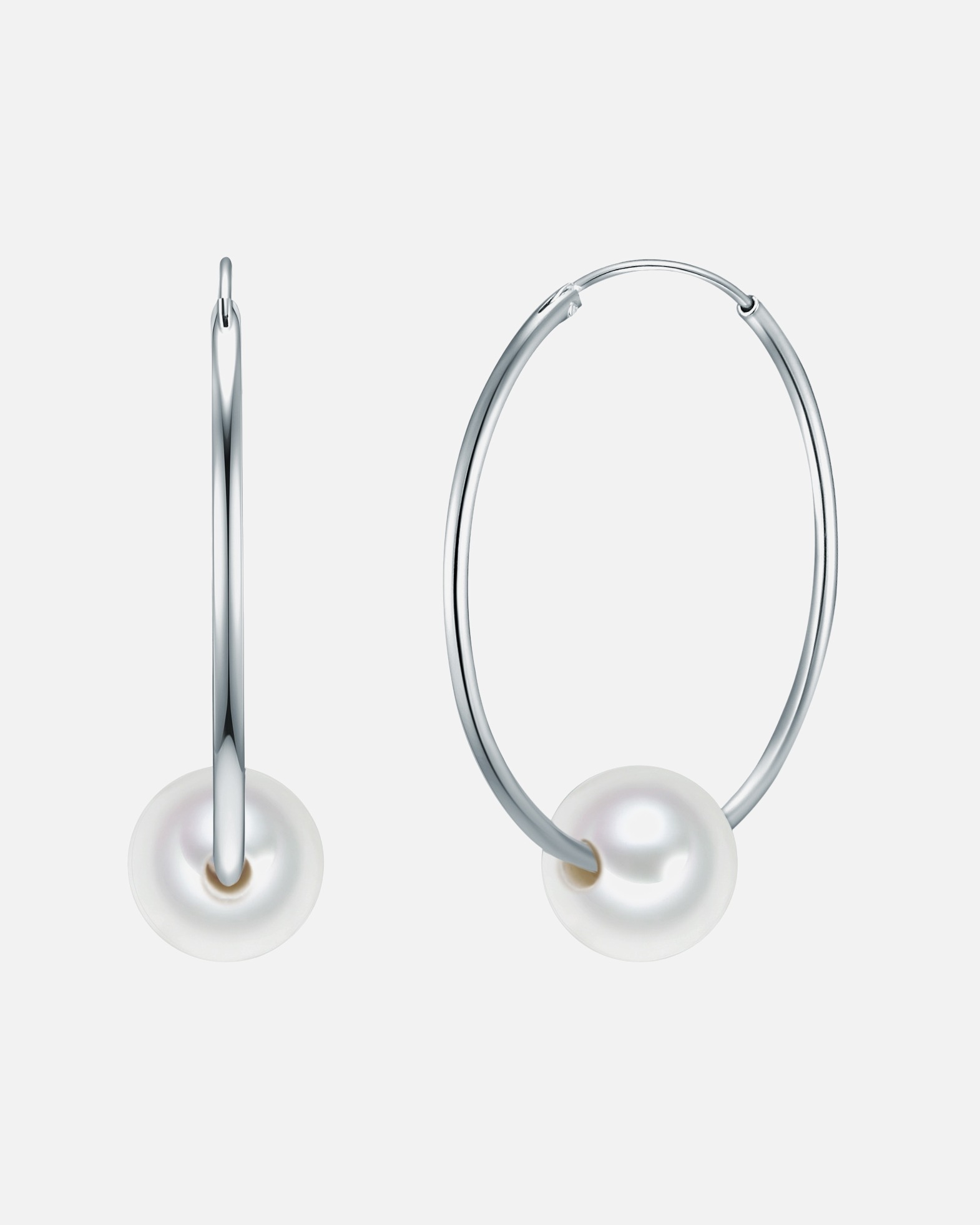 Creolen für Weiblich Valero Pearls Creolen Sterling Silber Süßwasser-Zuchtperle in Silber 34,1 mm